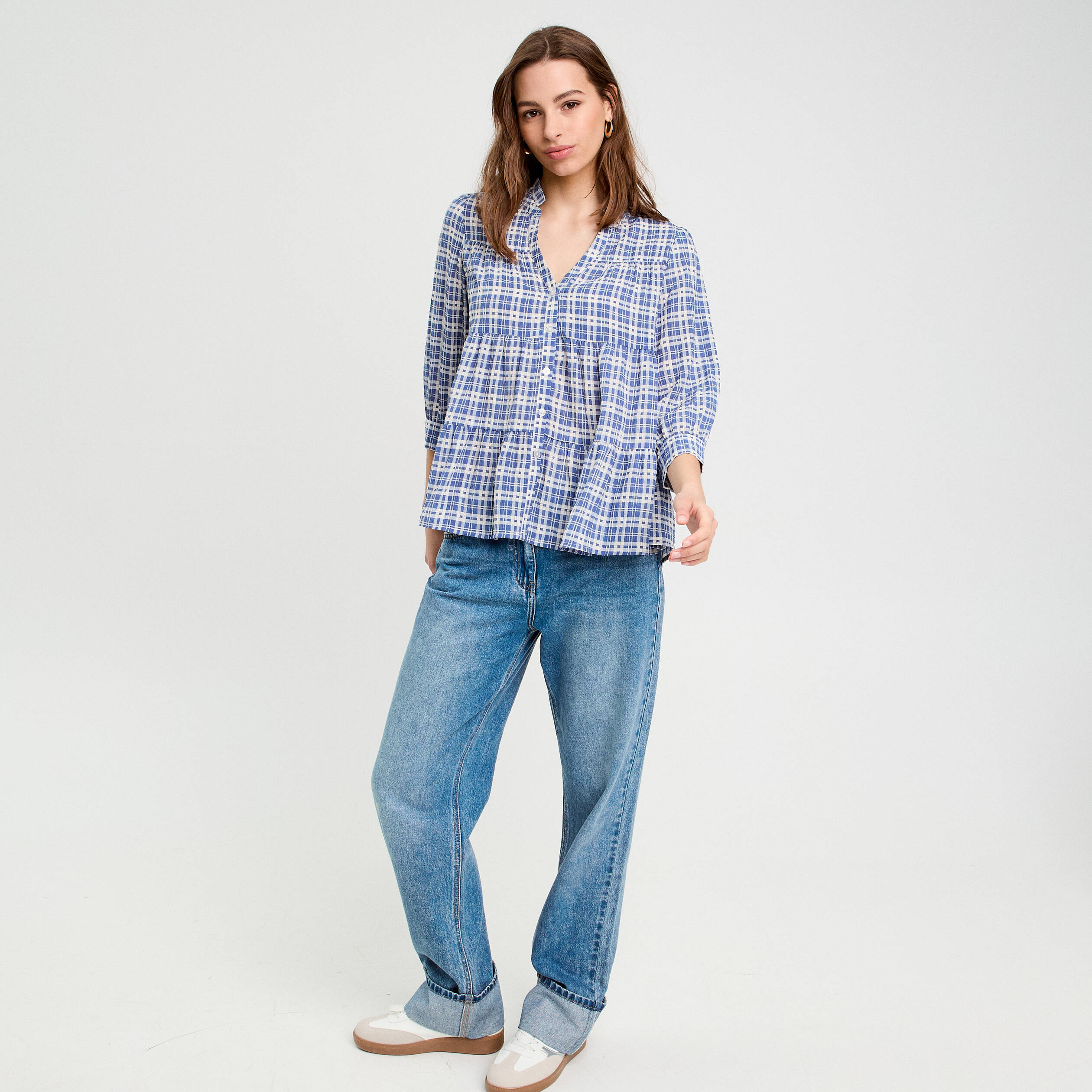blouse manches 34 bleu fonce femme Blouse manches 3/4 bleu foncé femme