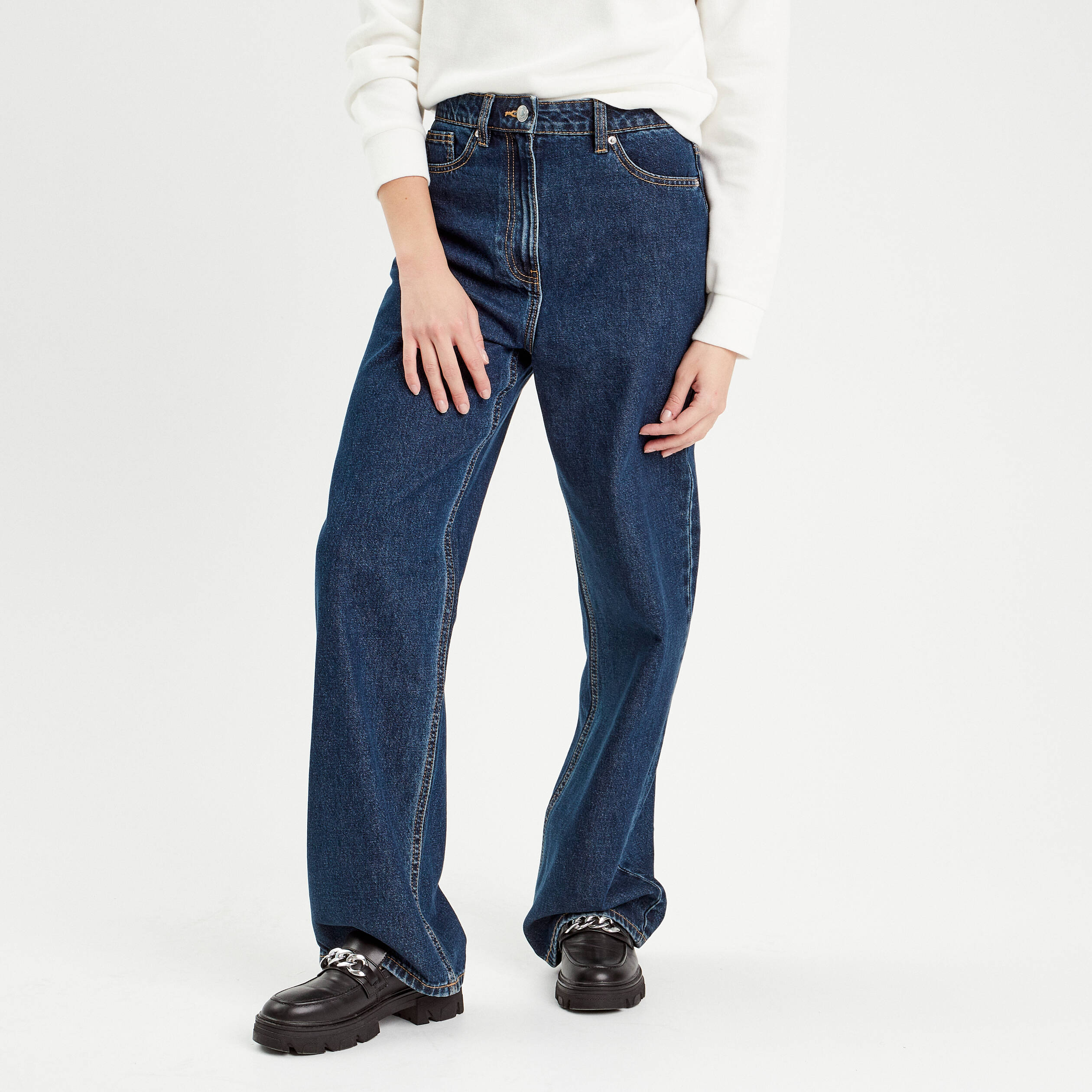 jeans wide leg taille haute denim brut femme Jeans wide leg taille haute denim brut femme