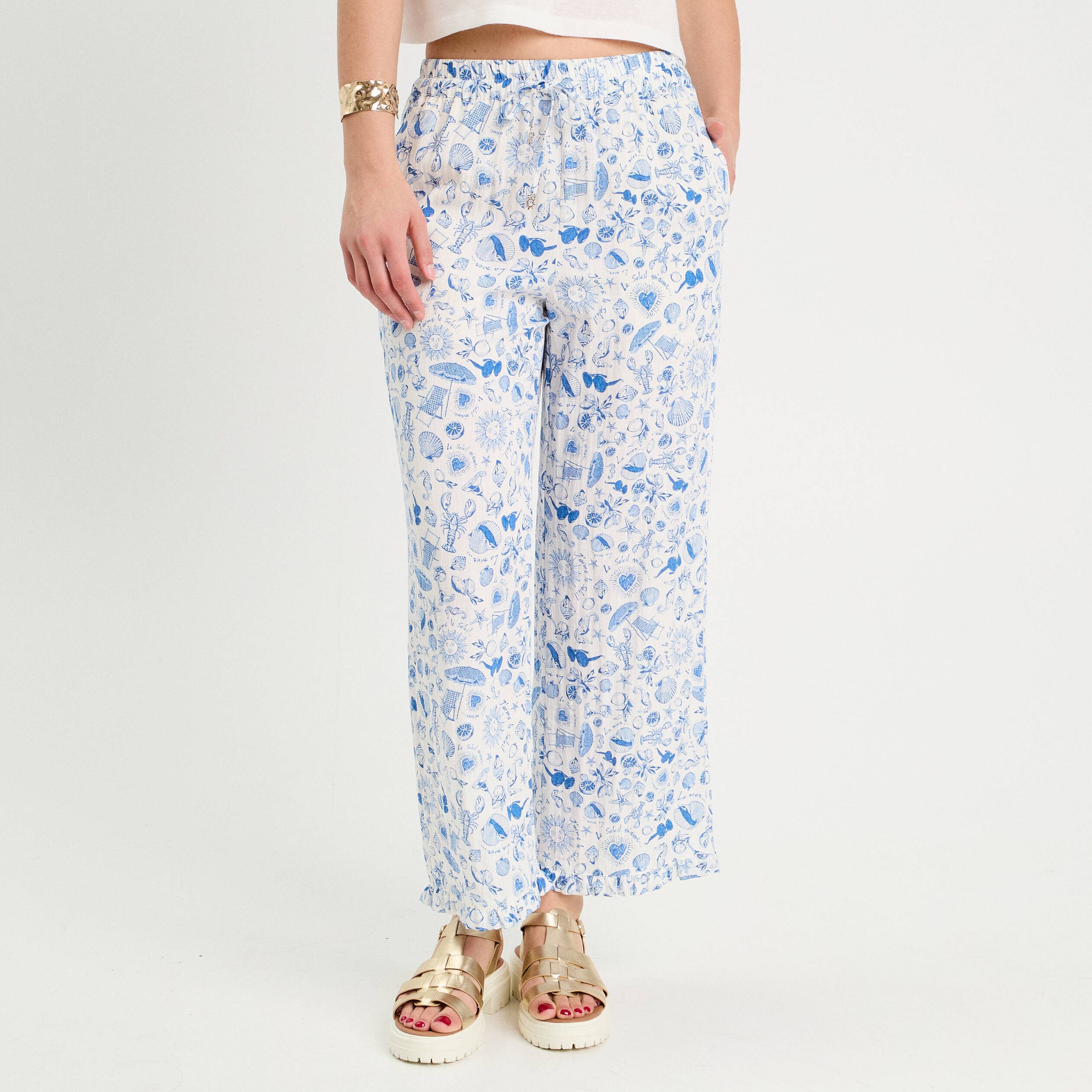 pantalon large bleu roi femme Pantalon large bleu roi femme