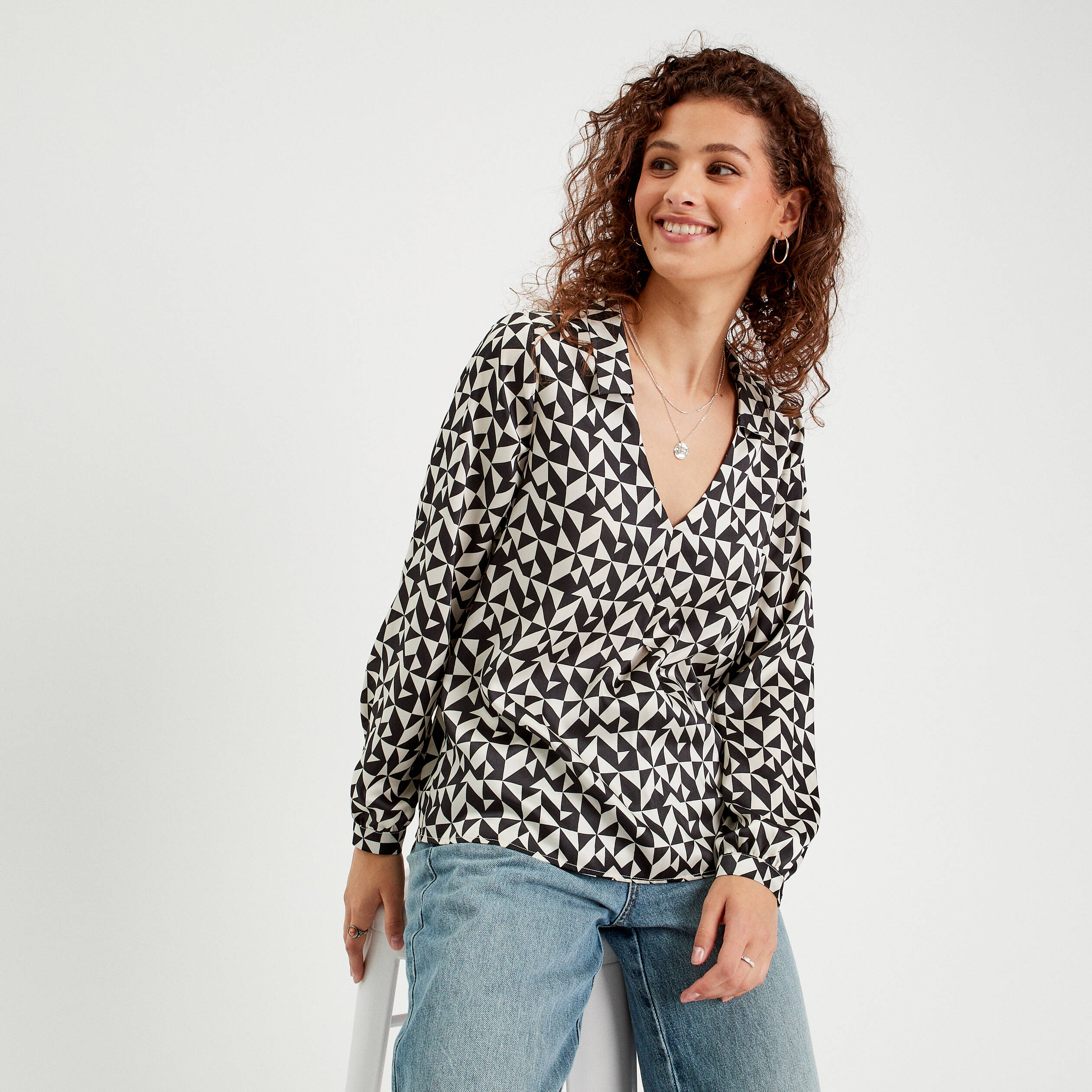 Blouse à manches longues noir femme