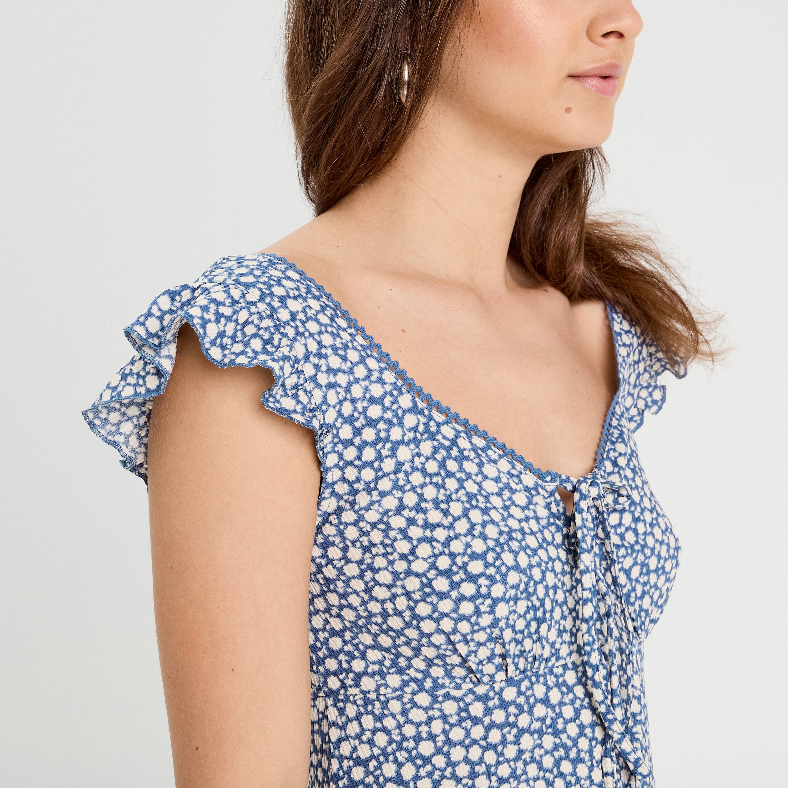 Robe trap&egrave;ze sans manches bleu gris femme