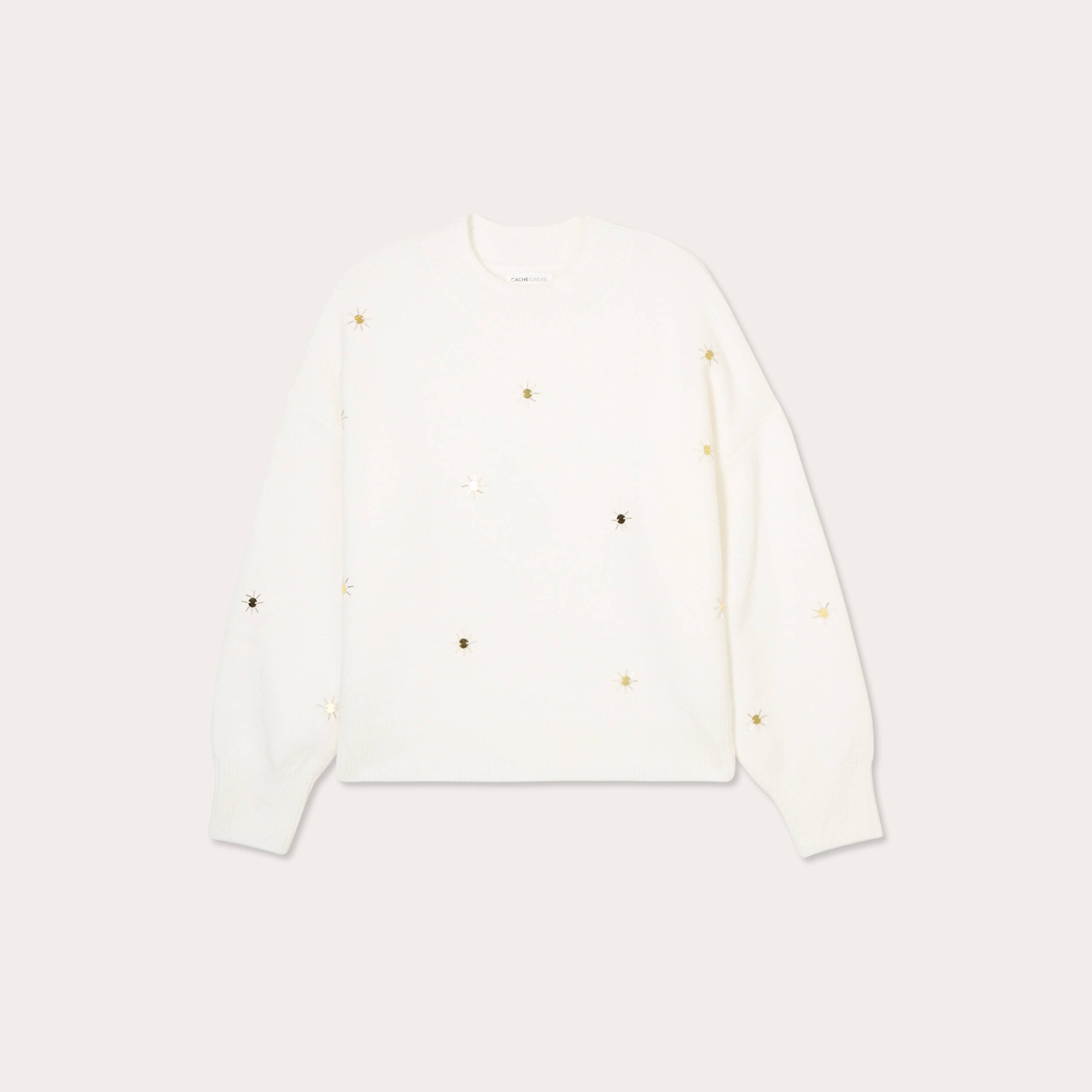 pull avec details bijoux ecru femme Pull avec détails bijoux ecru femme