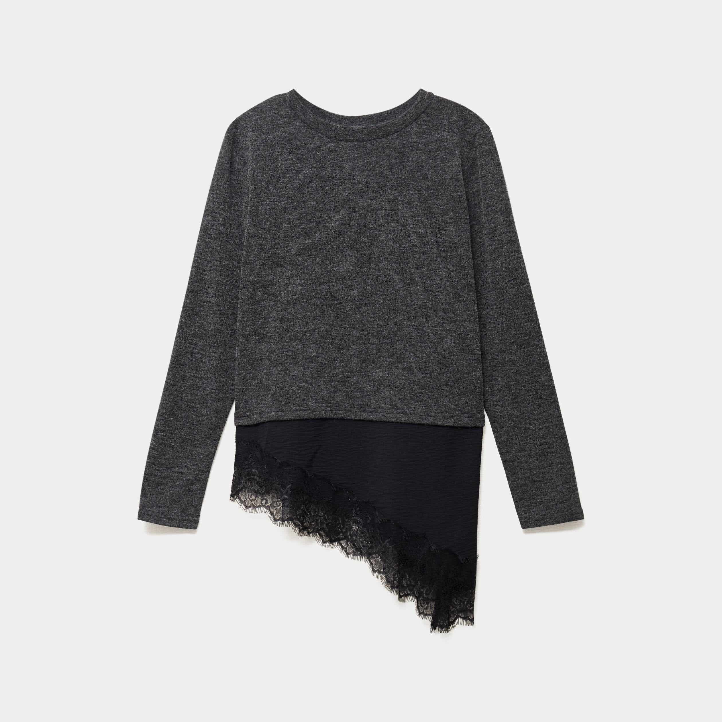 Pull manches longues gris fonc&eacute; femme