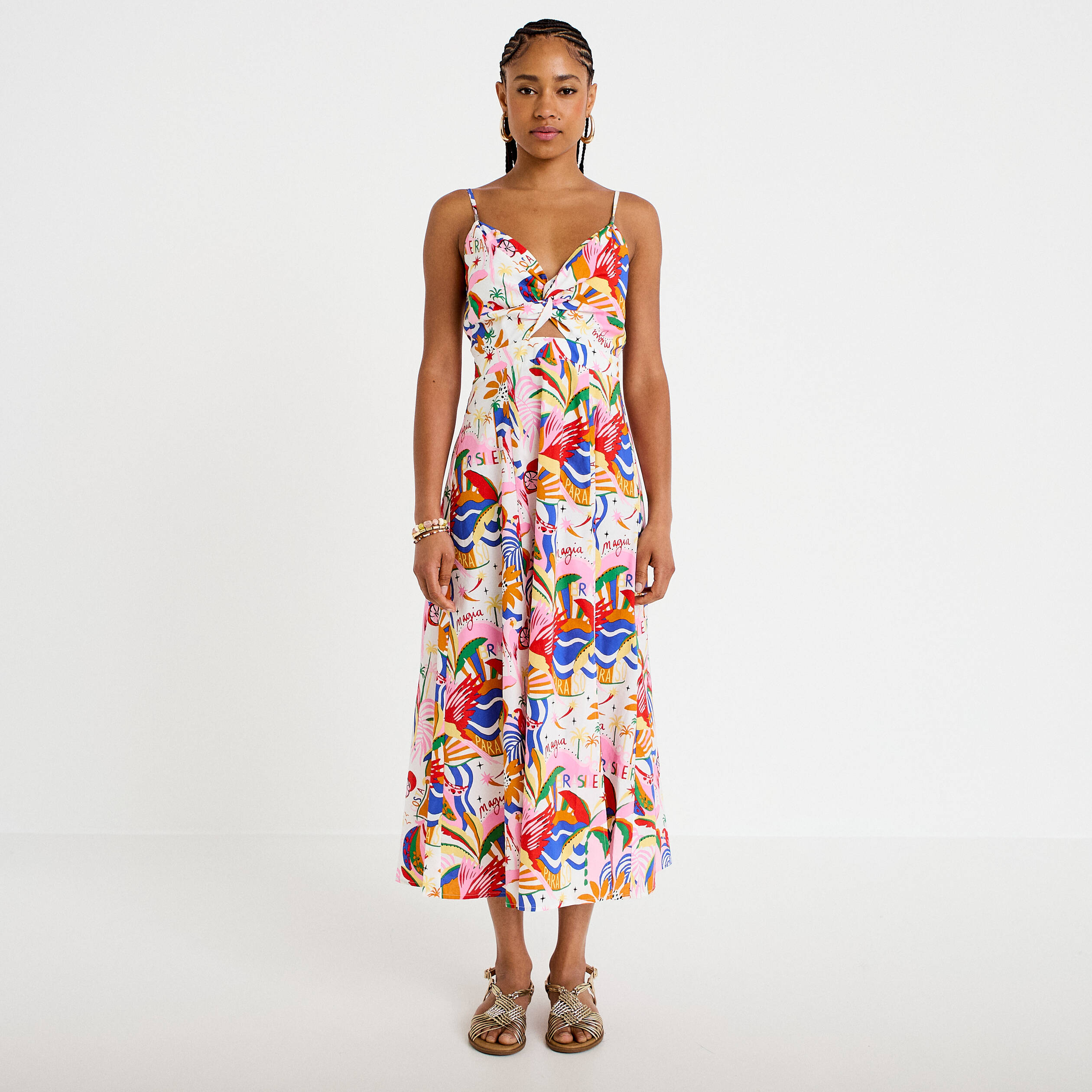 Robe longue &eacute;vas&eacute;e col v bretelles blanc femme