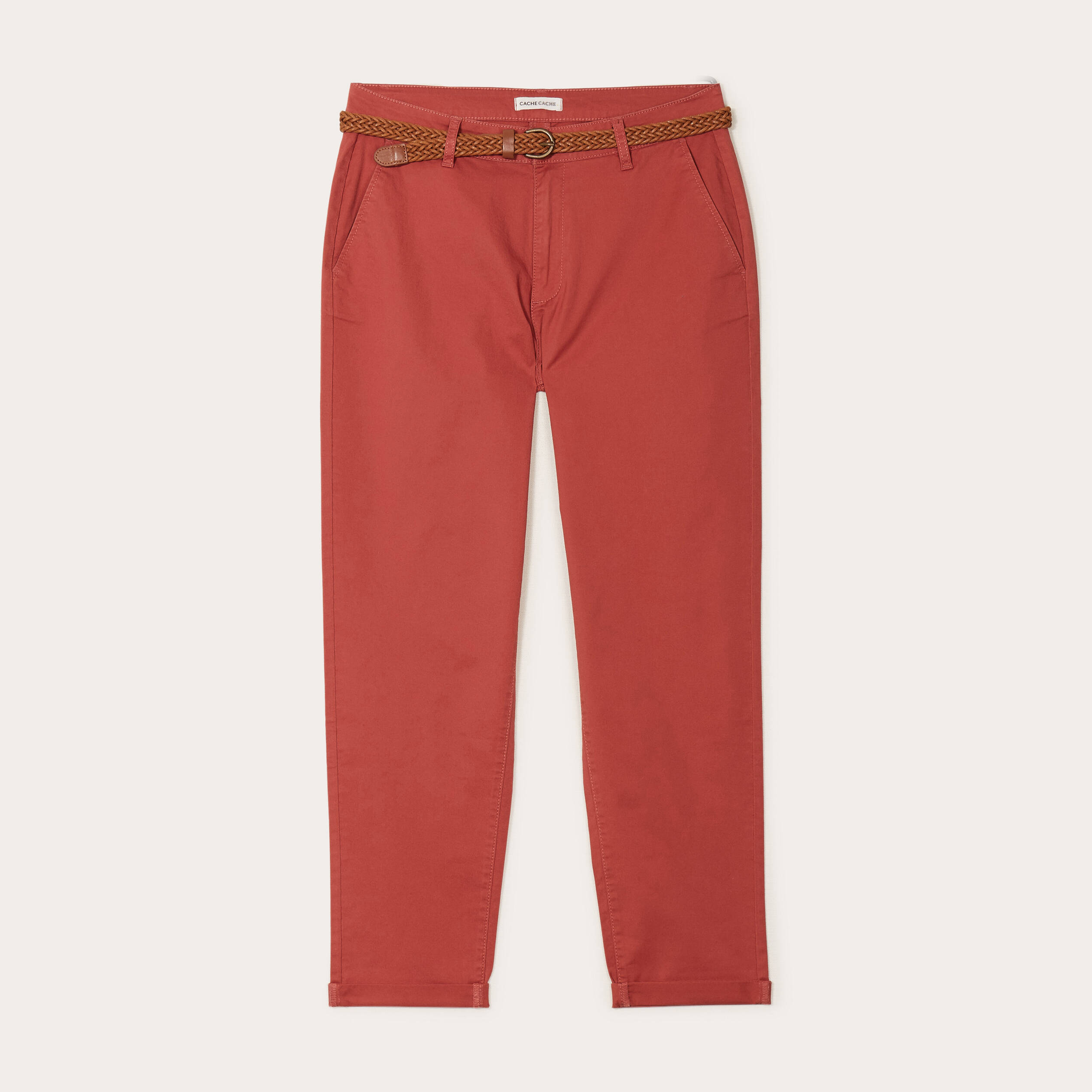Pantalon chino 7/8&egrave;me vieux rose femme
