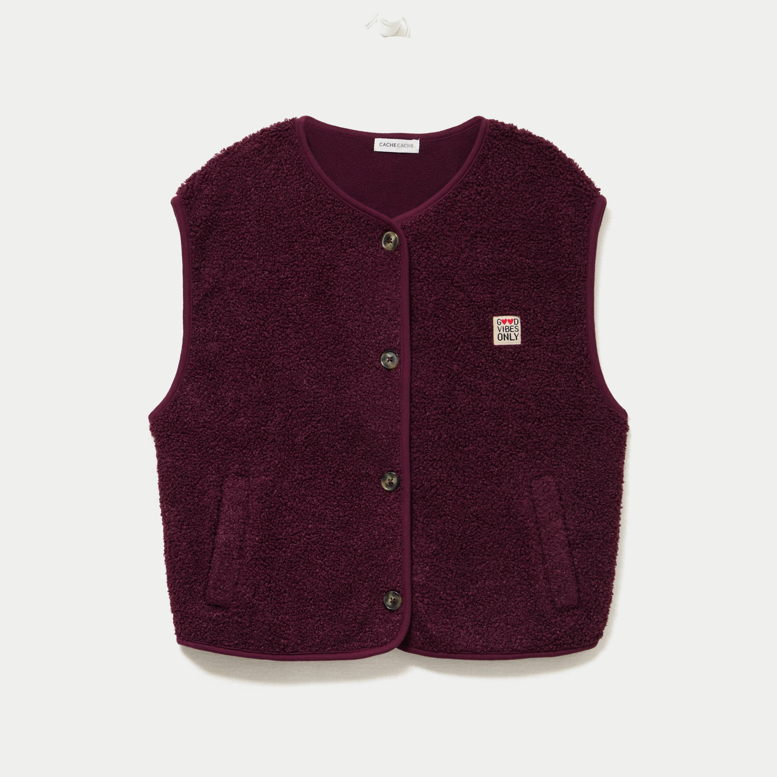 Gilet sans manches fausse fourrure prune femme