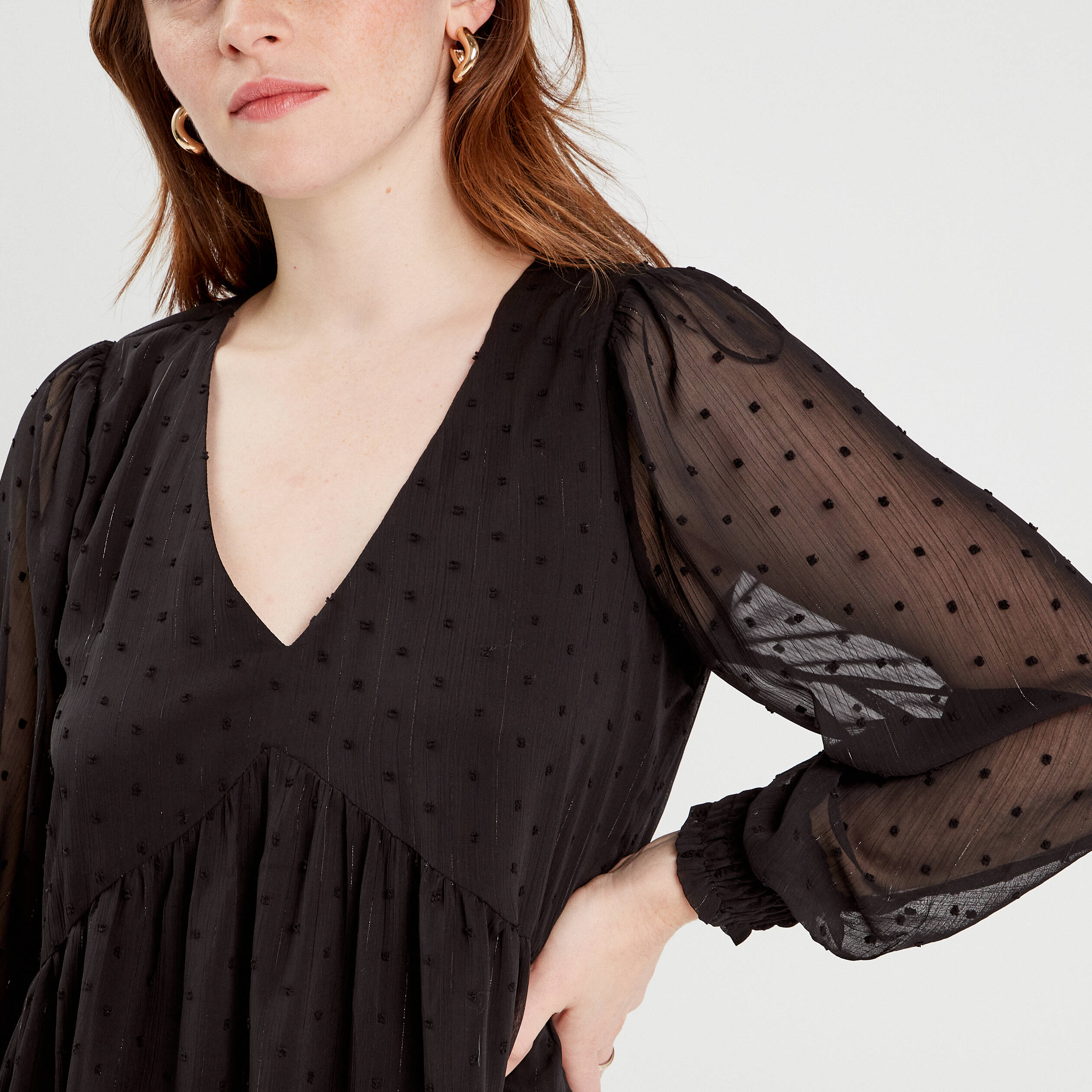 Robe evasee plumetis noir femme Vibs