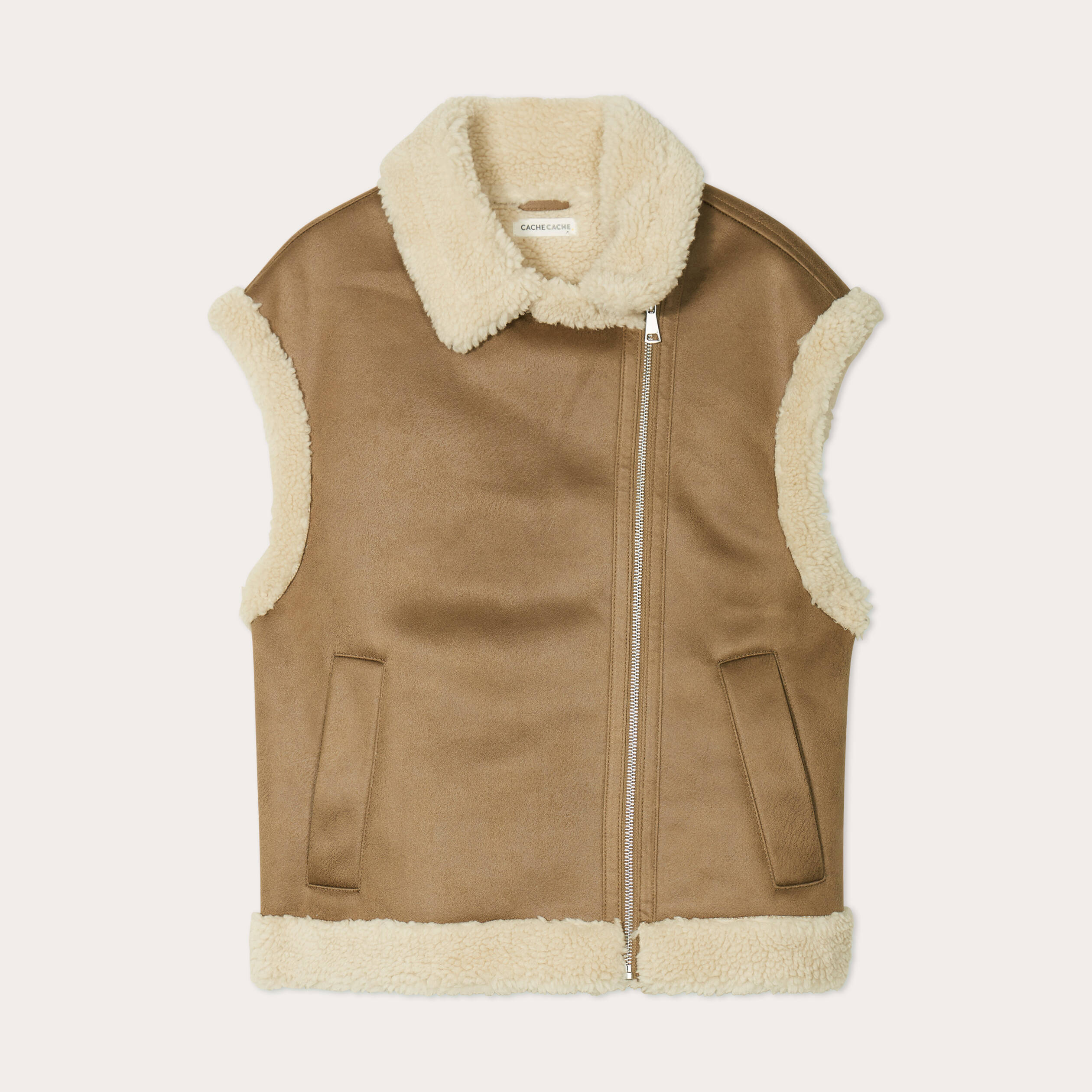blouson sans manches zippe taupe femme Blouson sans manches zippé taupe femme