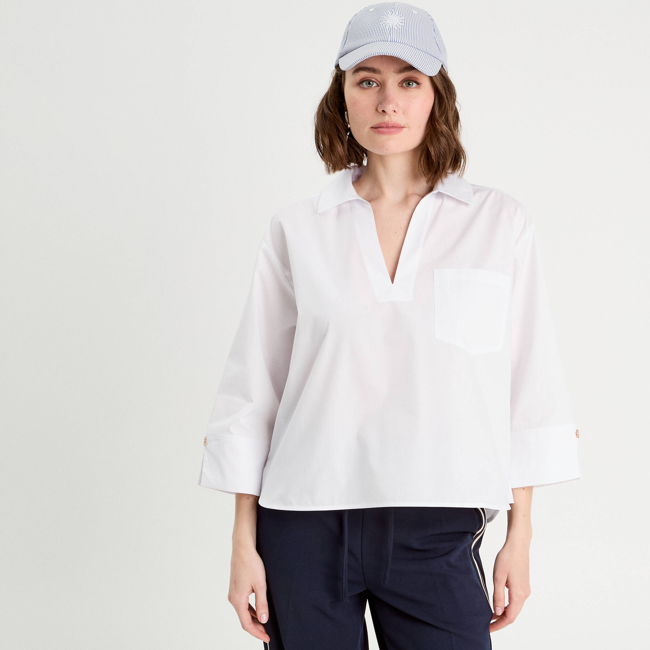 blouse manches 34 blanc femme Blouse manches 3/4 blanc femme