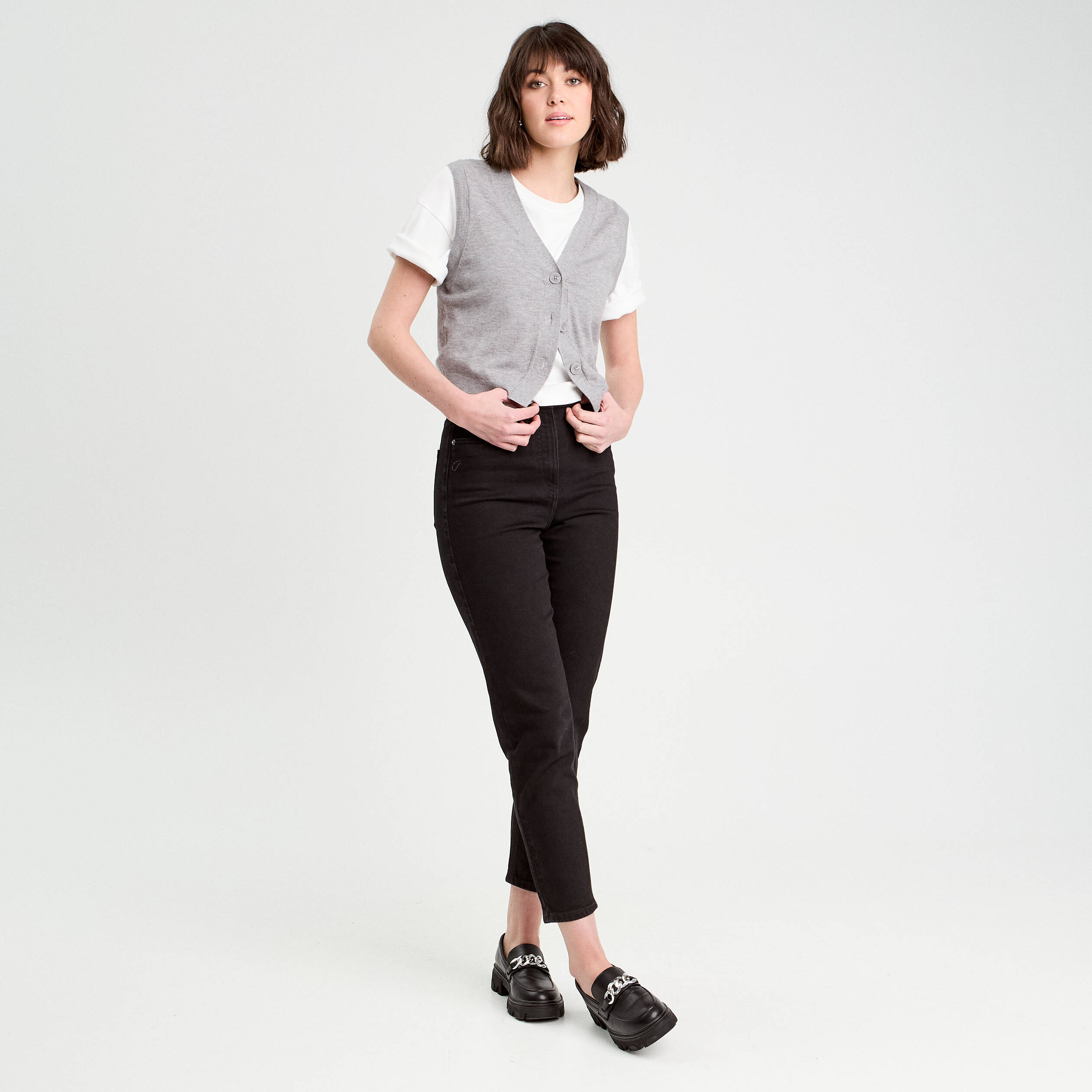 Gilet sans manches gris fonc&eacute; femme