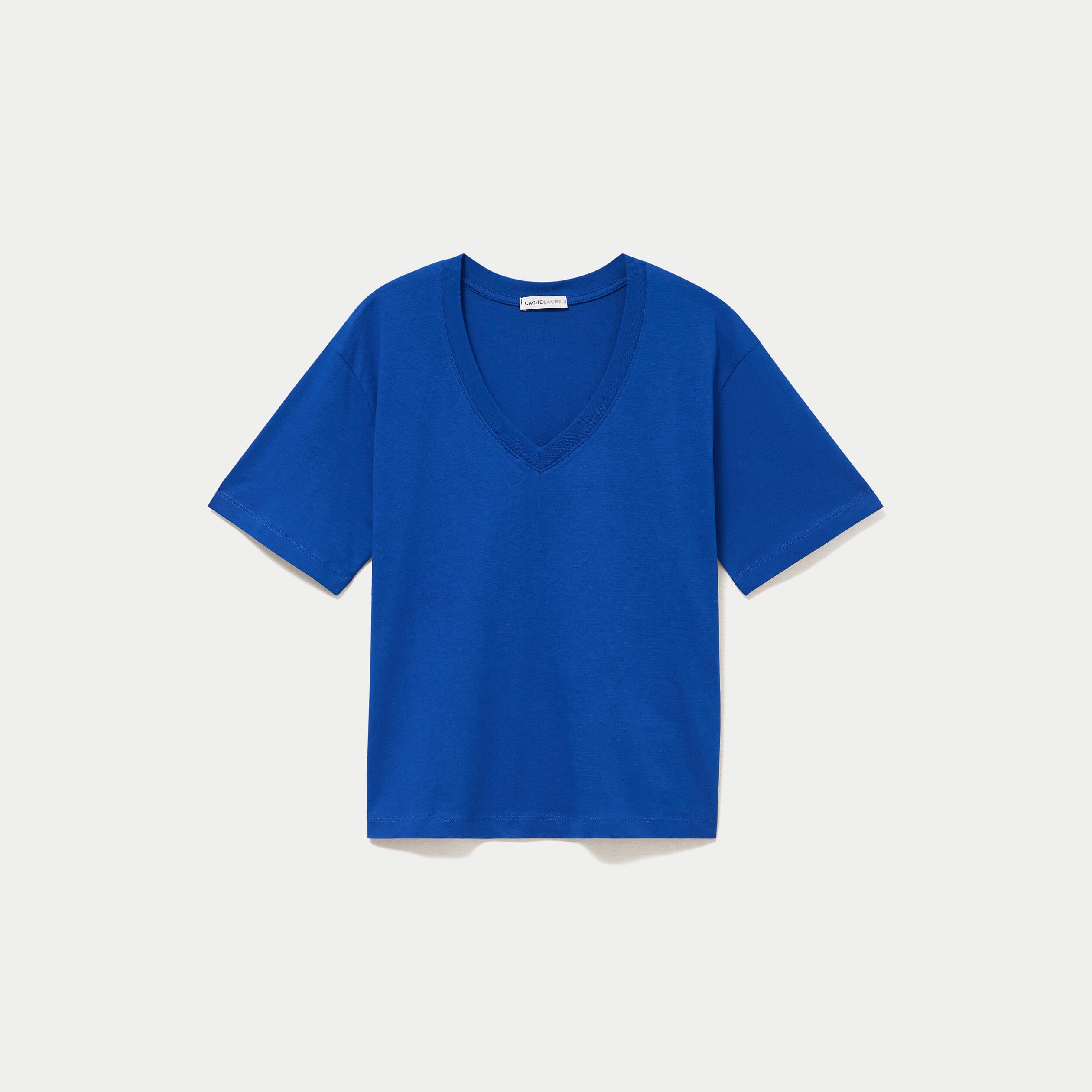 T-shirt col v manches courtes bleu electrique femme