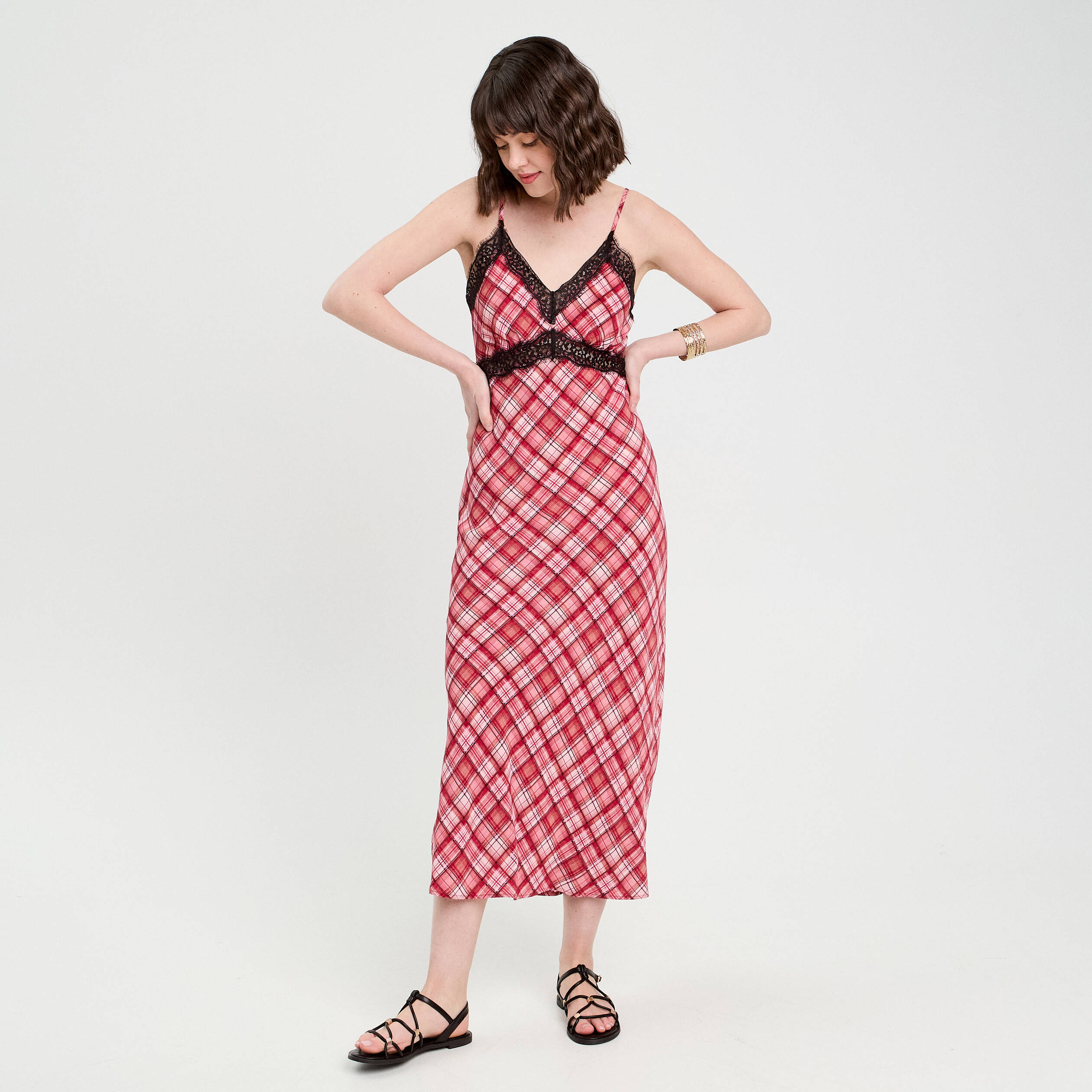 Robe longue droite bretelles rouge femme