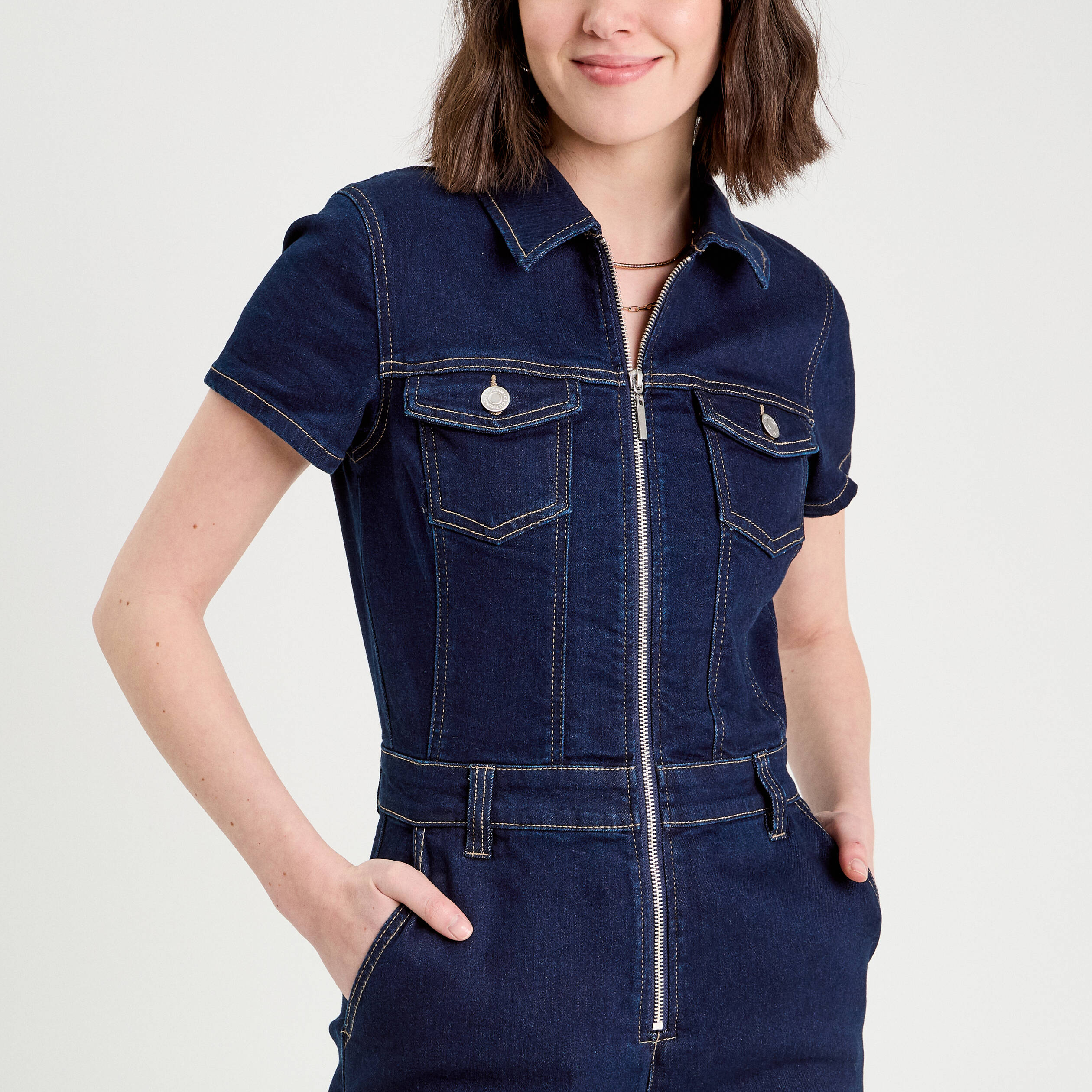 Combinaison pantalon en jean denim brut femme