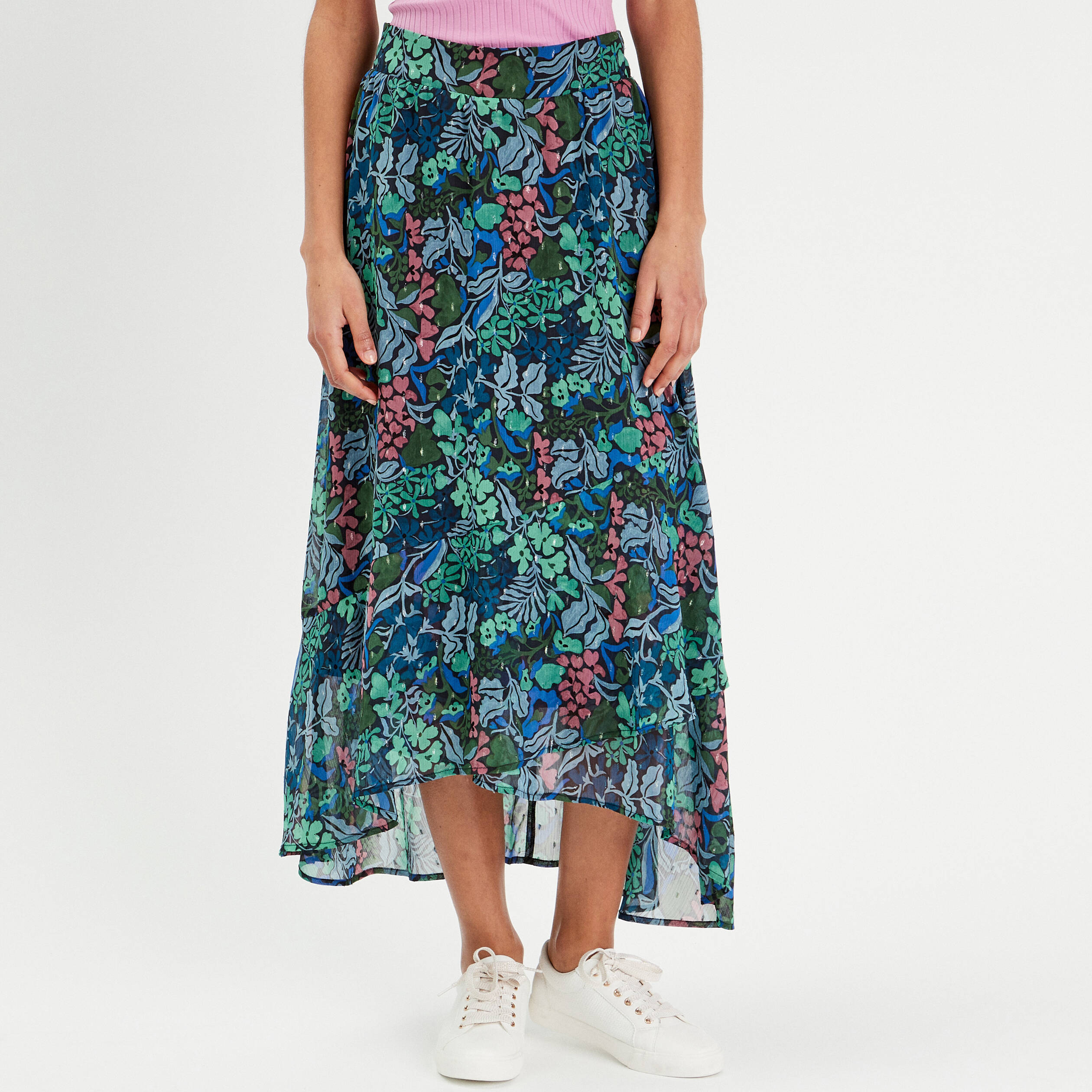 Jupe Longue évasée Bohème En Coton Violet Bleu – Dentelle Et Tricot – Taille Unique élastique
