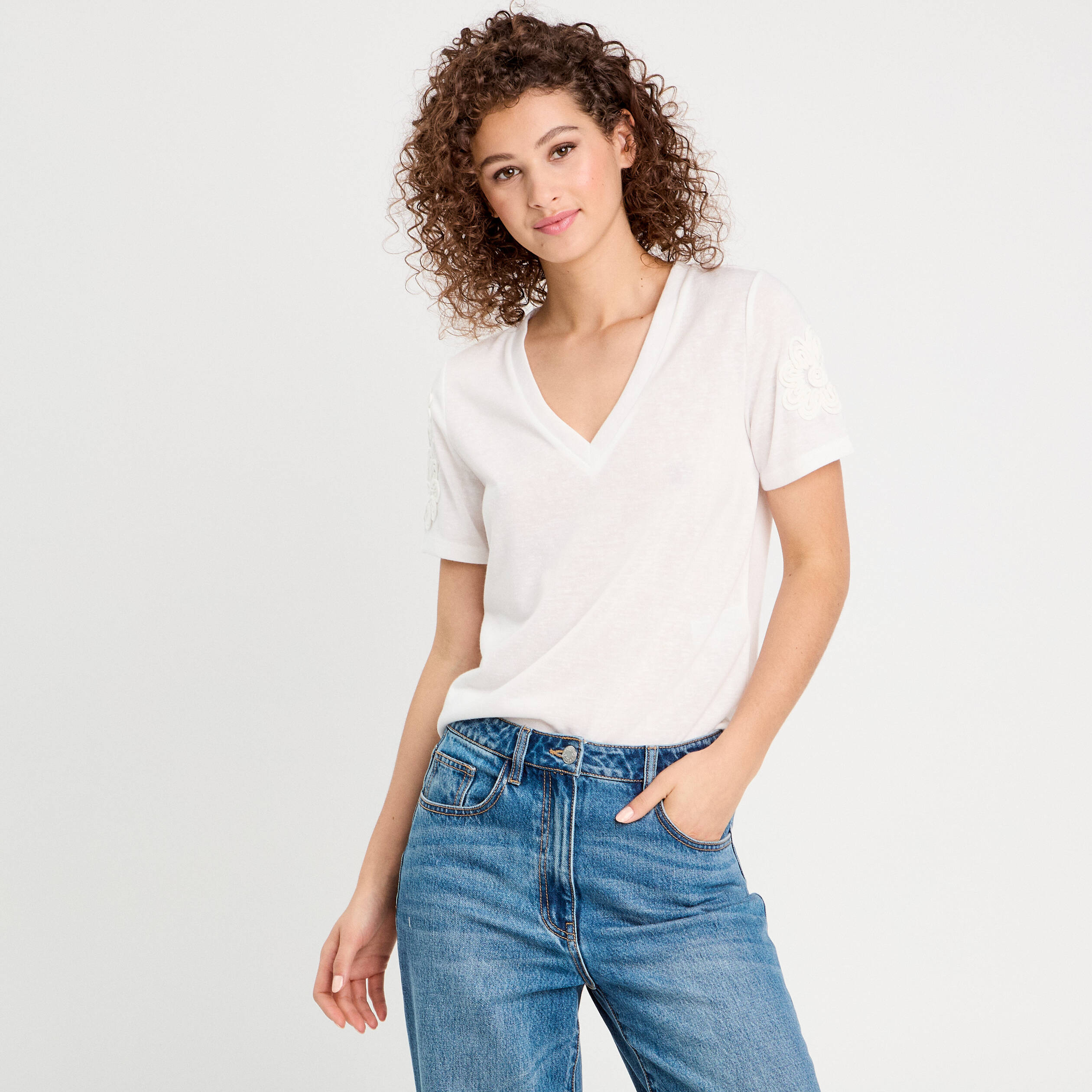 T-shirt manches courtes ecru femme