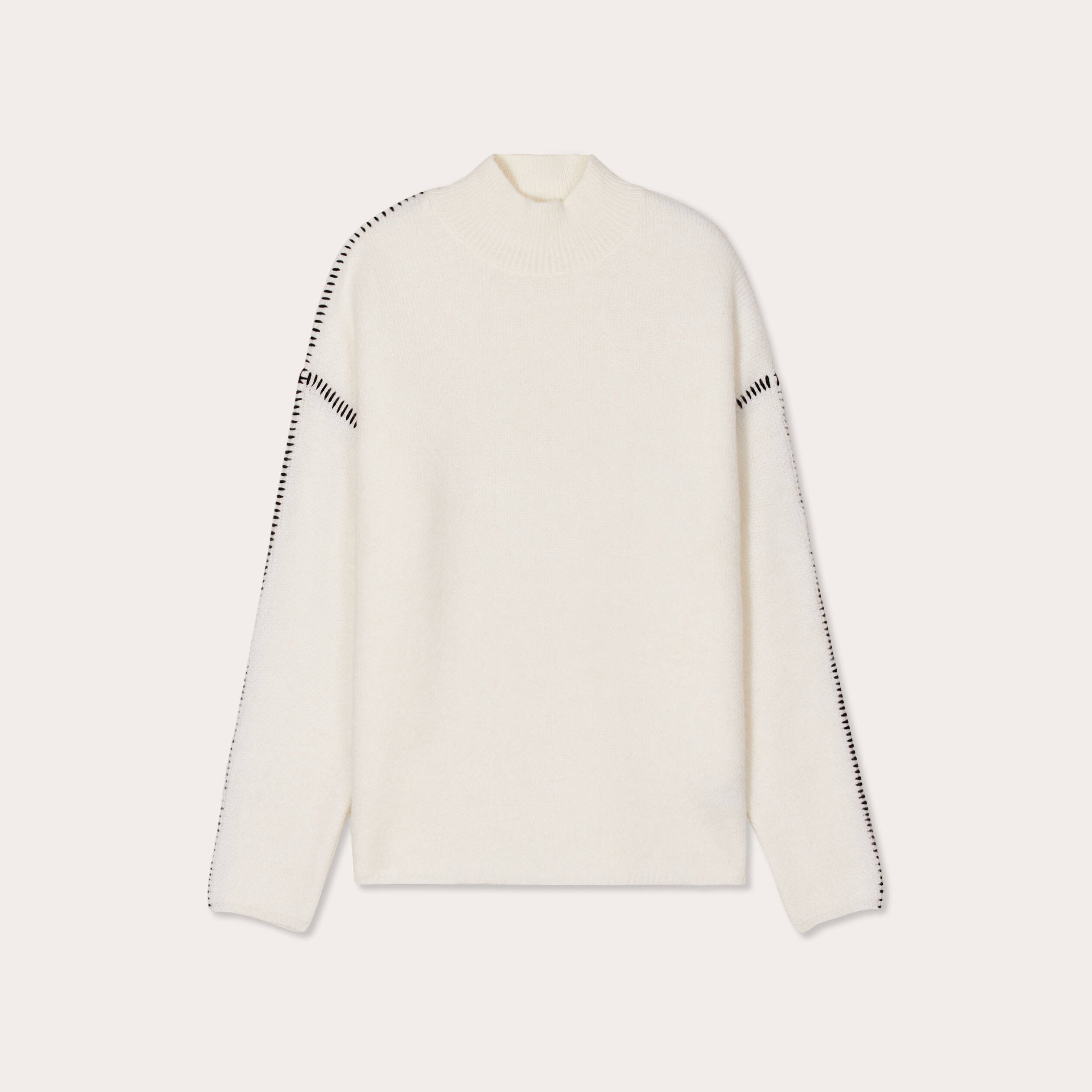 Pull brod&eacute; col montant ecru femme