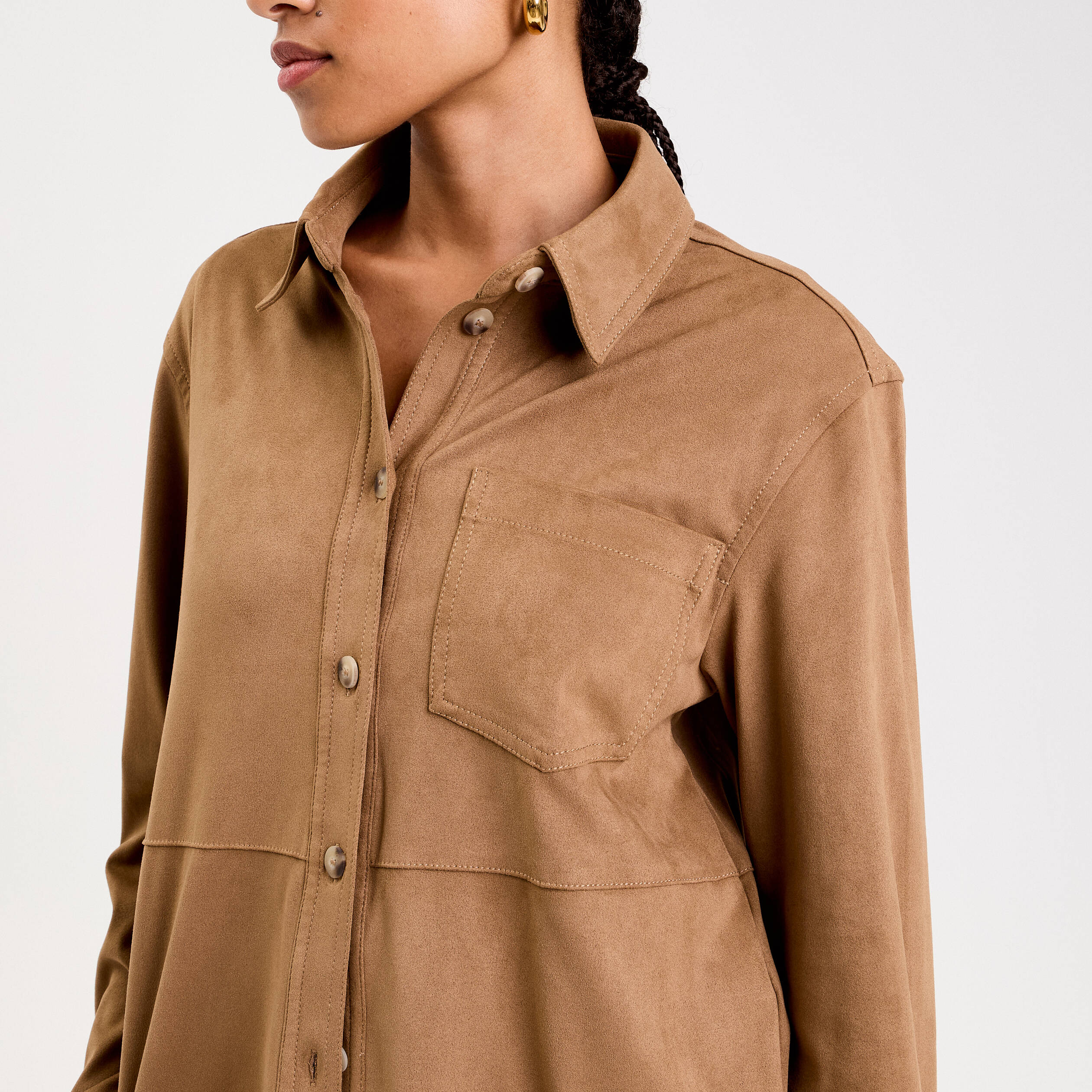 Chemise aspect daim marron clair femme
