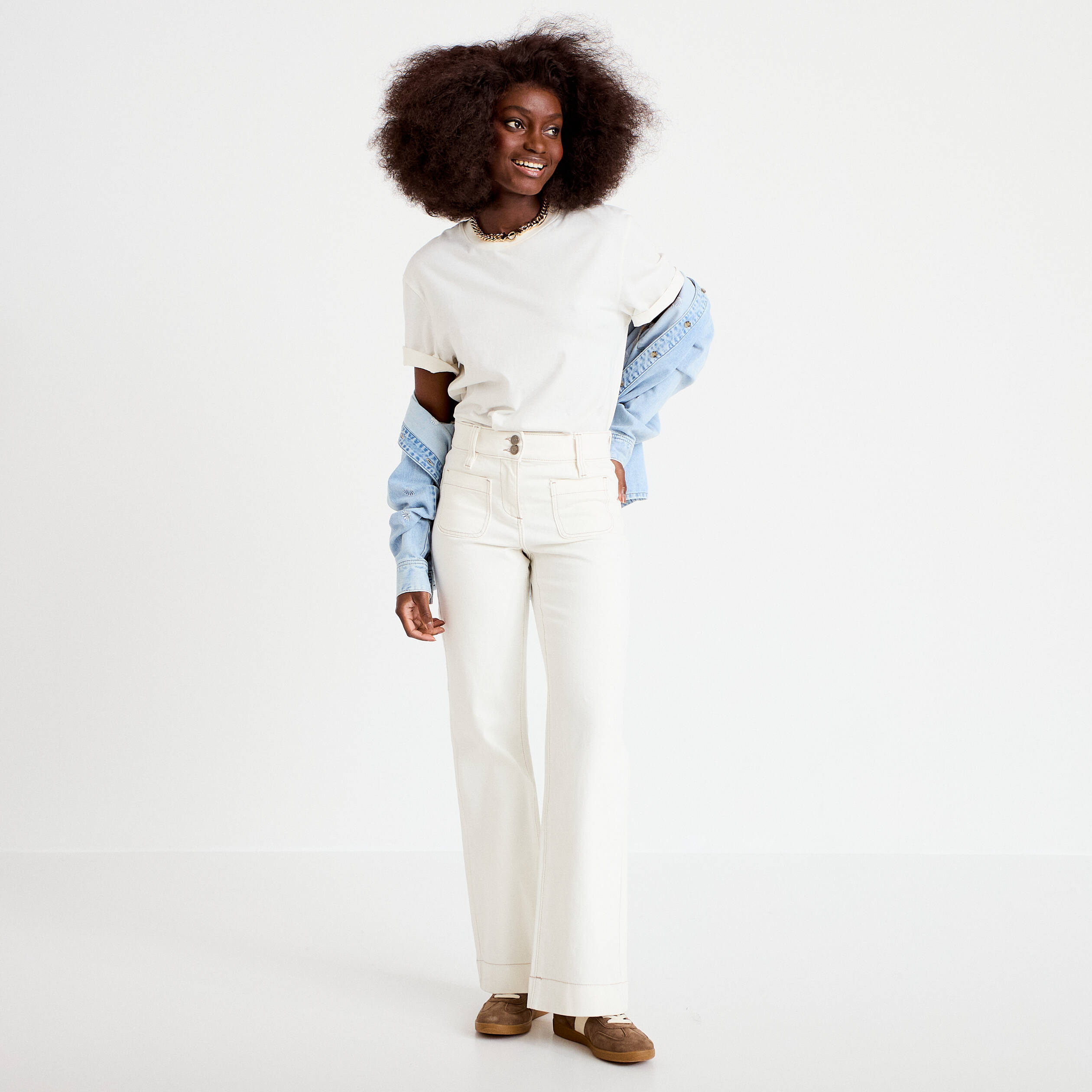 Jean bootcut taille haute denim blanc femme