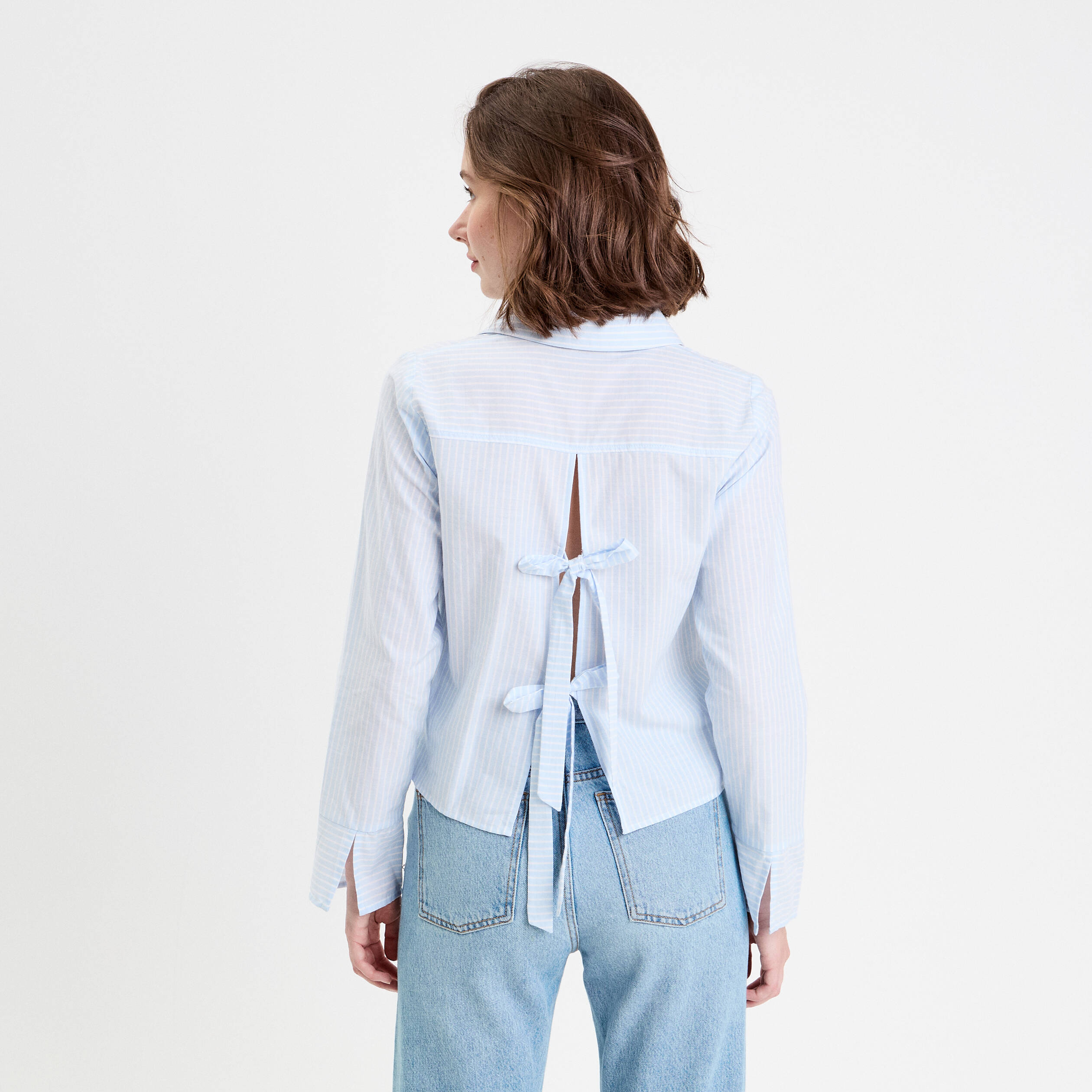 chemise droite courte en coton bleu femme Chemise droite courte en coton bleu femme