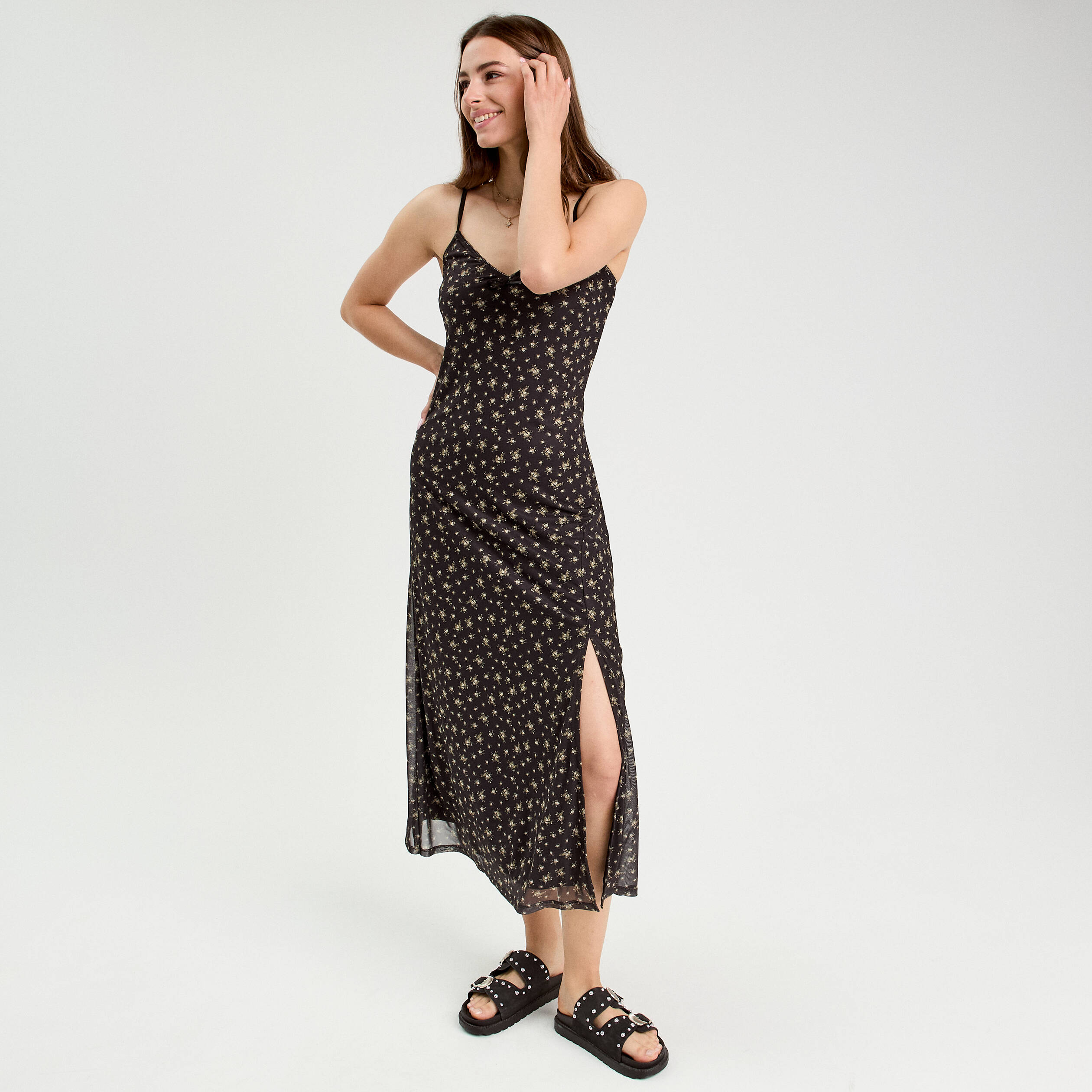 Robe longue droite bretelles noir femme Vibs