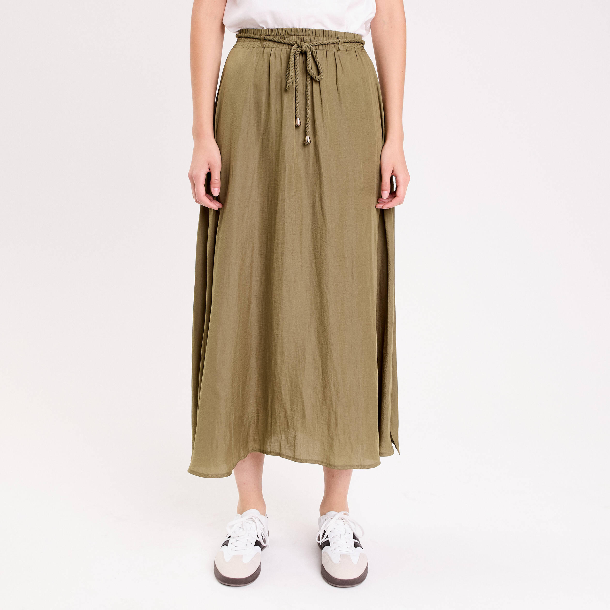 Jupe longue évasée satin vert kaki femme Vibs