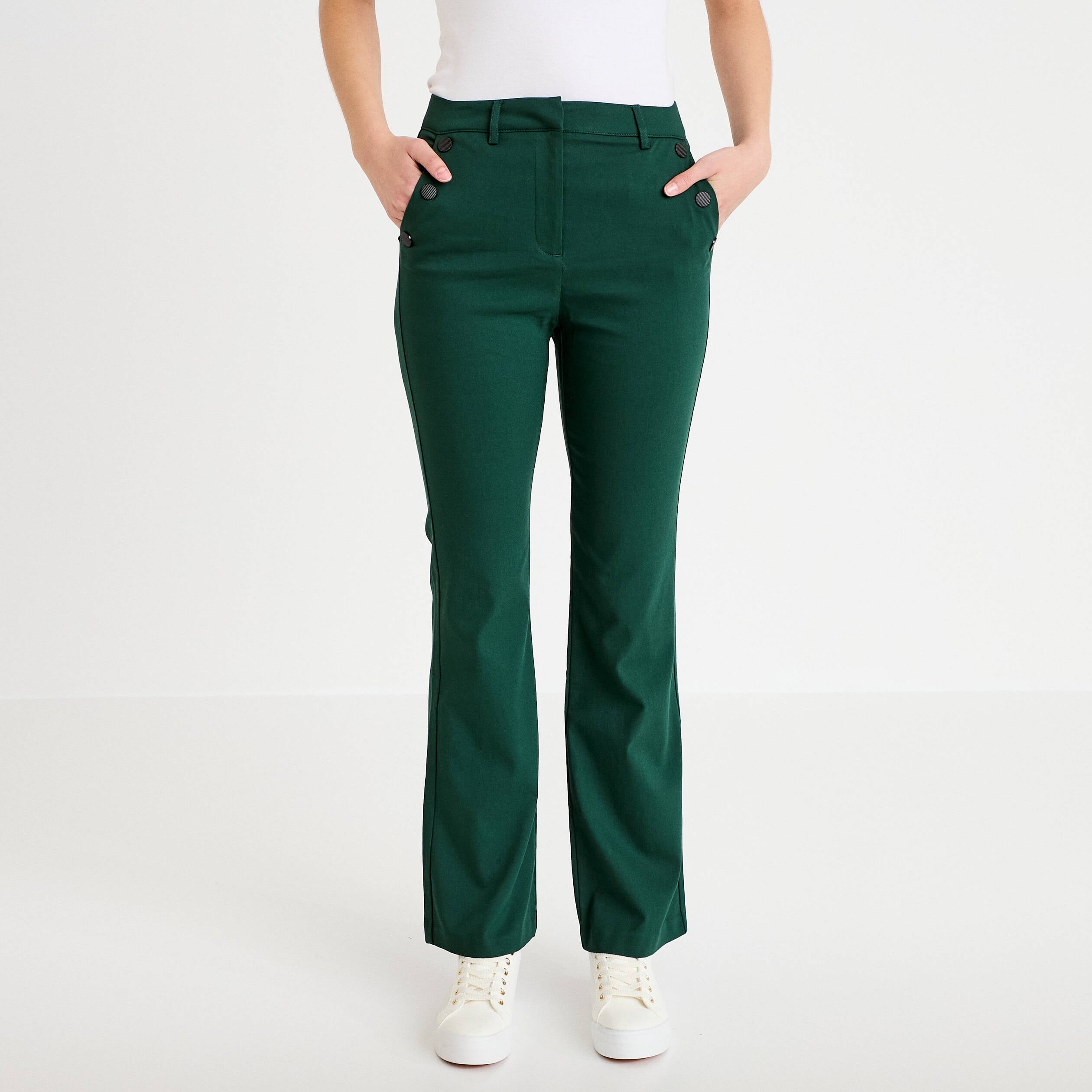 Pantalon bootcut &agrave; pont vert fonc&eacute; femme
