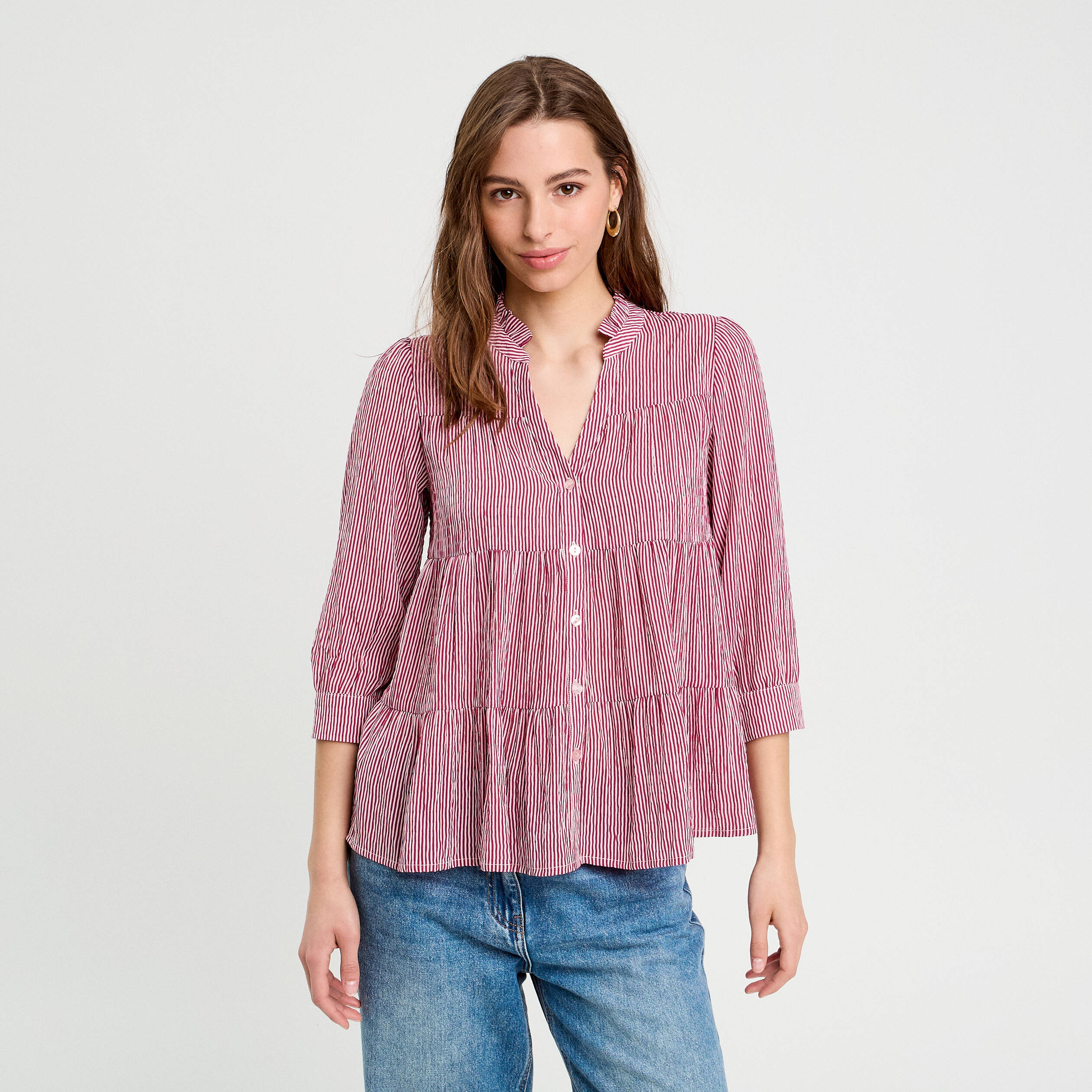 blouse manches 34 bordeaux femme Blouse manches 3/4 bordeaux femme