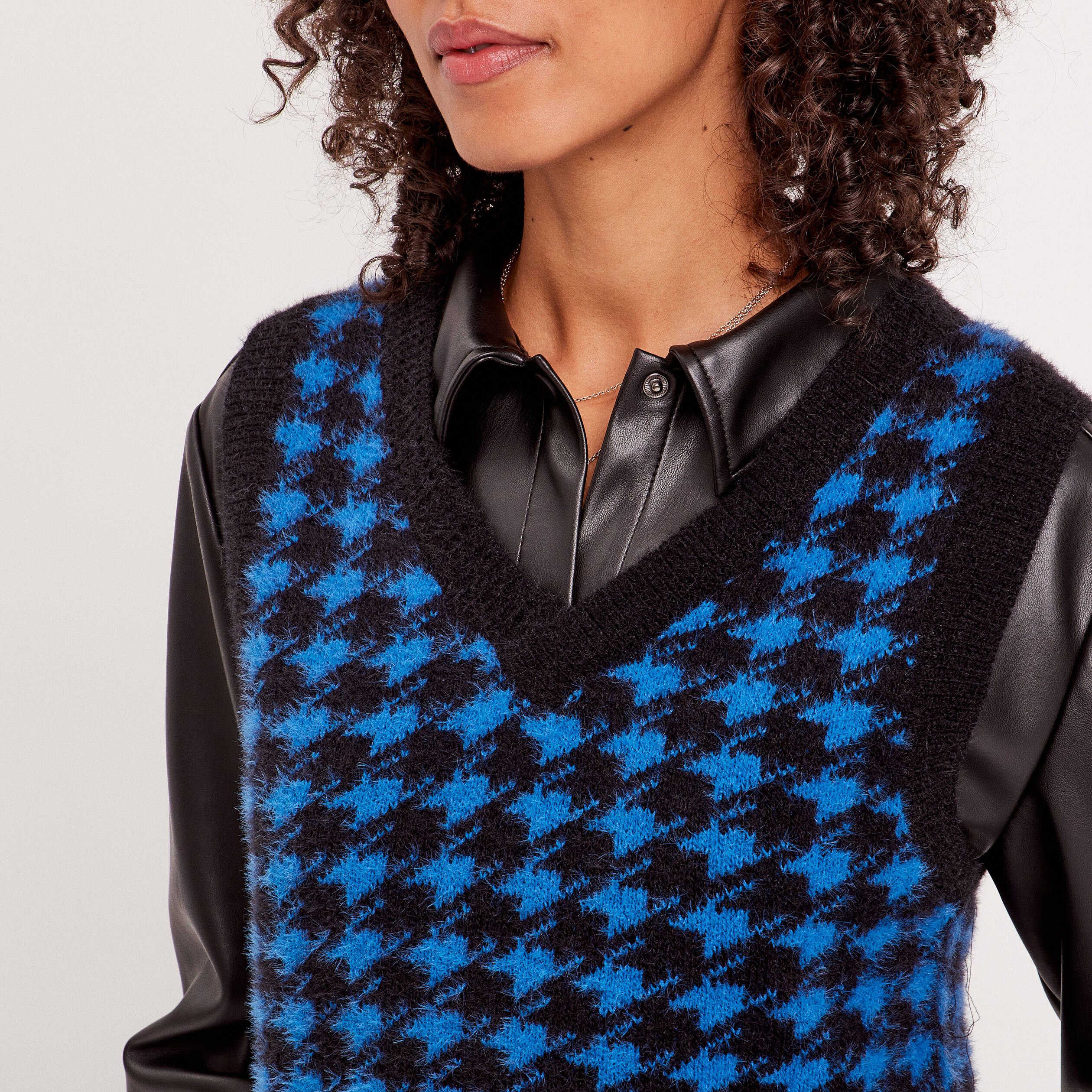 Pull sans manches col en V bleu electrique femme Vibs