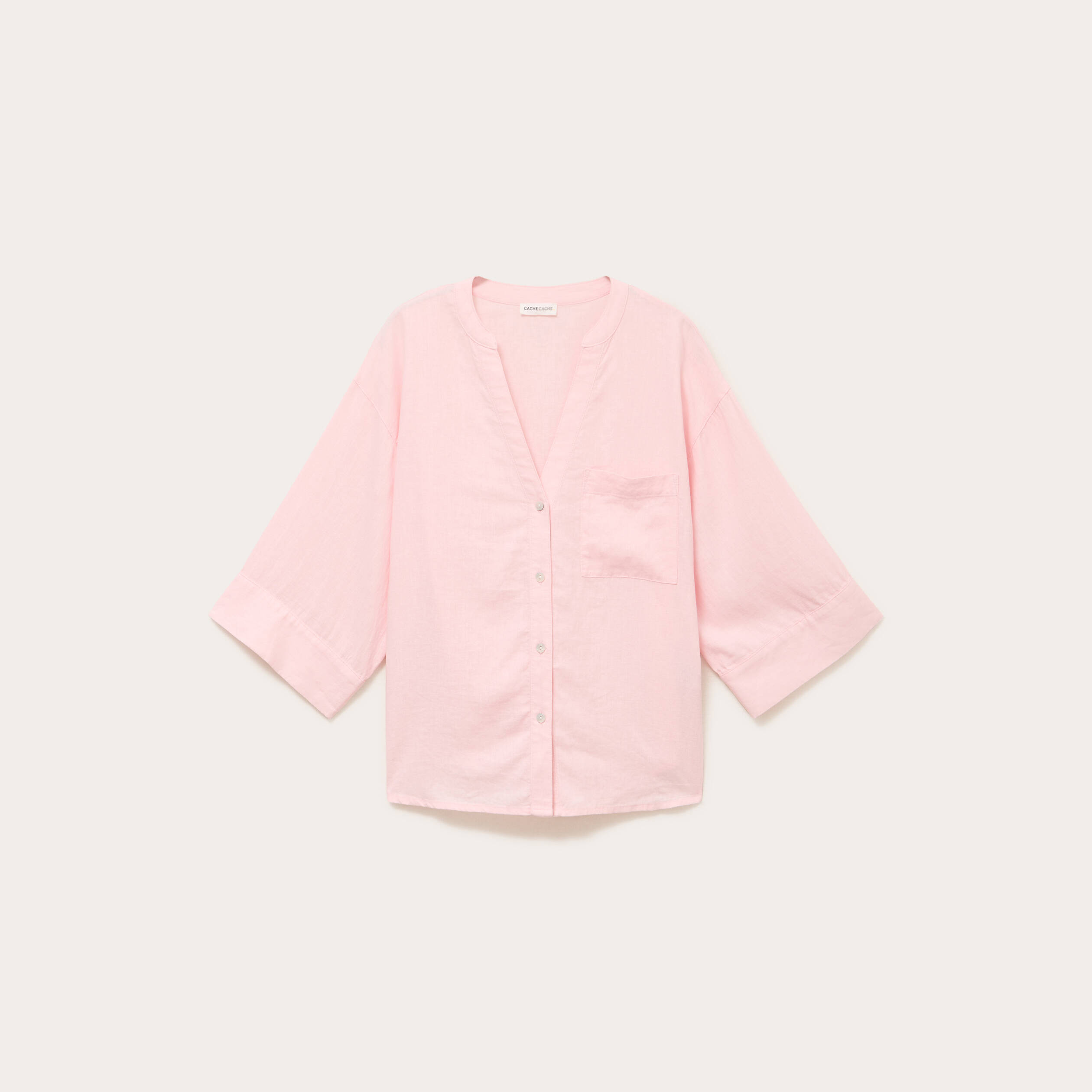 Blouse col V manches 3/4 rose clair femme