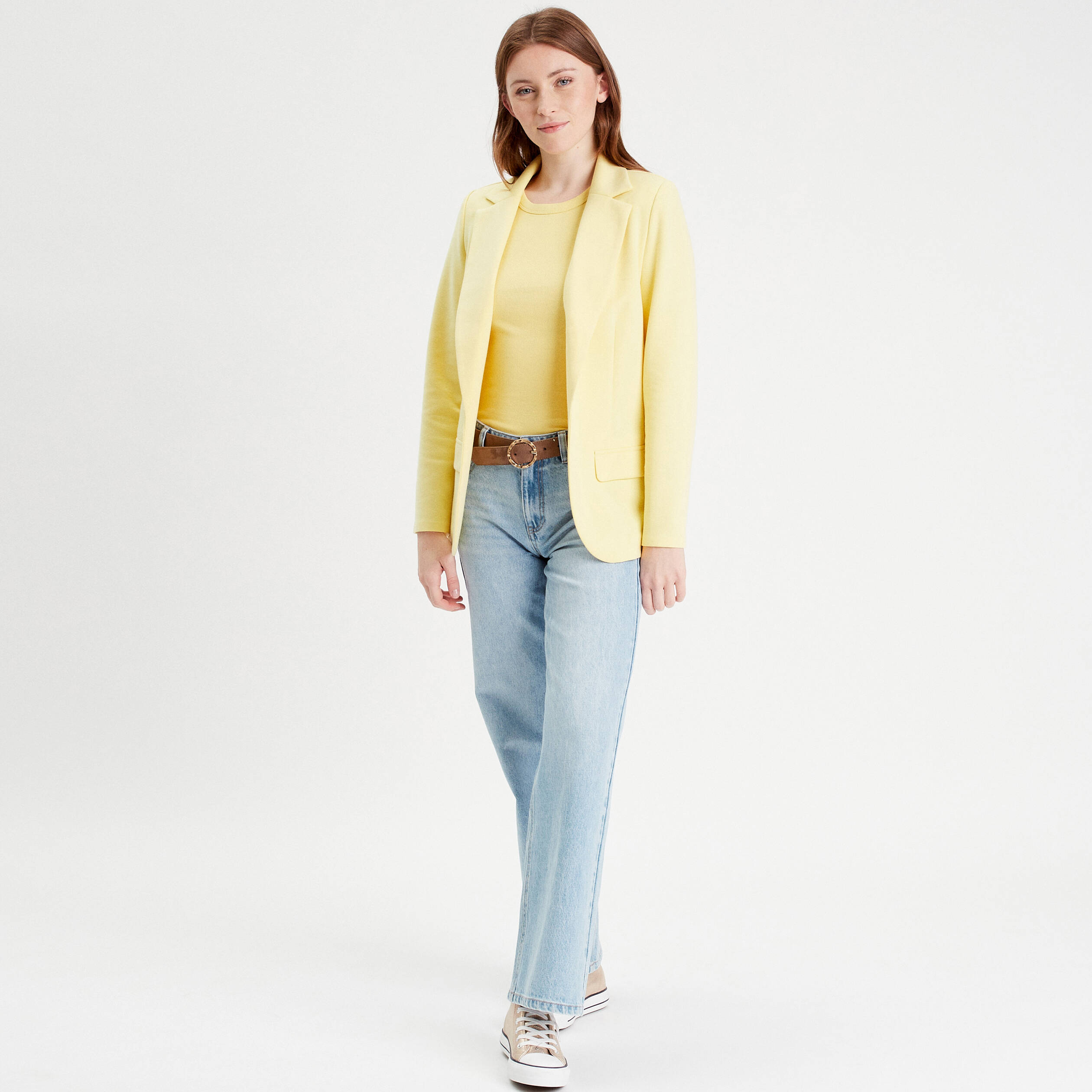 Veste blazer cintrée jaune clair femme