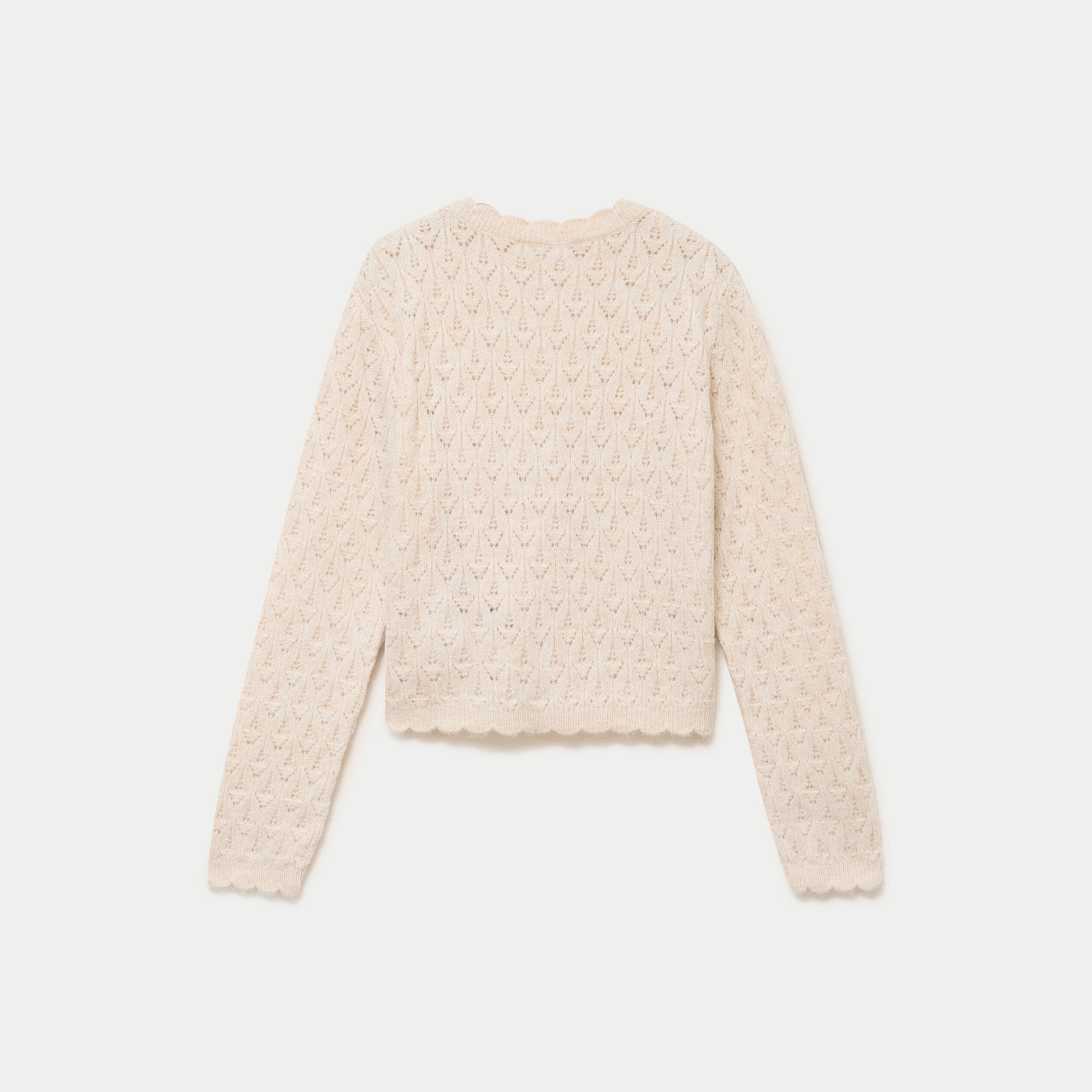 Gilet ajour&eacute; col v manches longues ecru femme