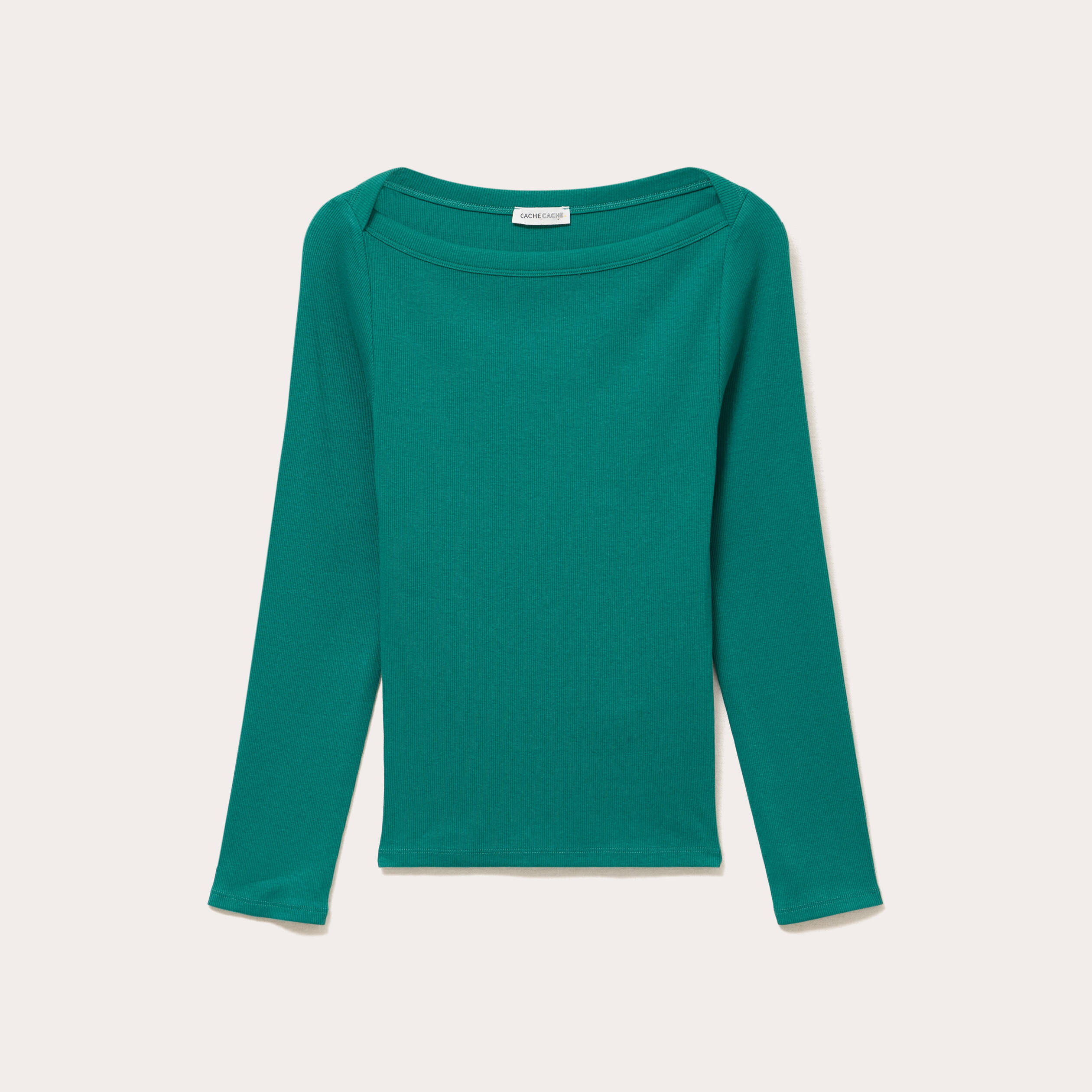 T-shirt col bateau vert &eacute;meraude femme