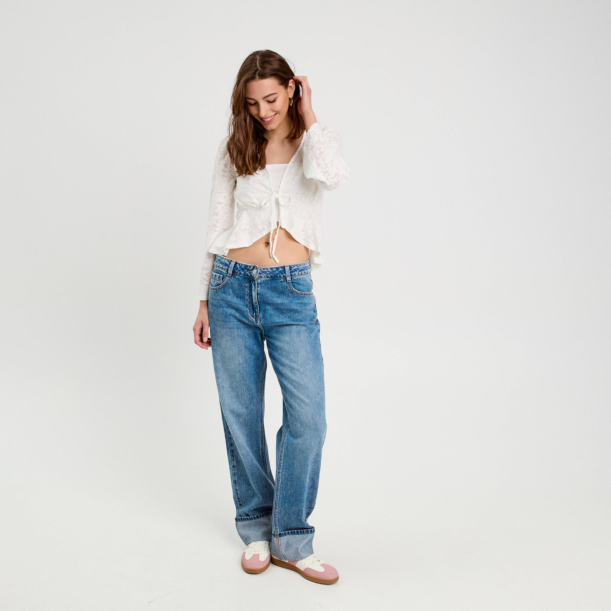 jeans droit a revers denim double stone femme Jeans droit à revers denim double stone femme