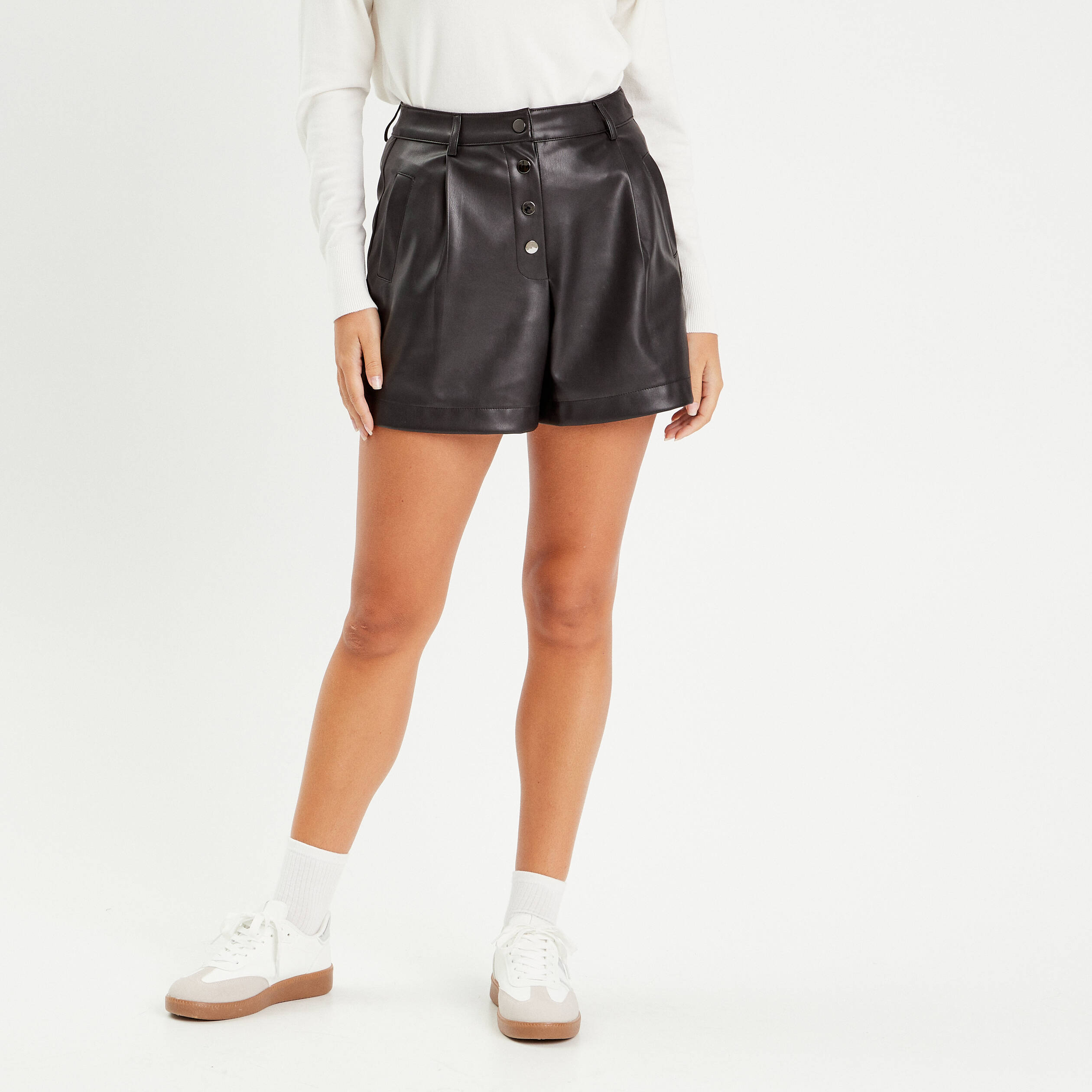 Short droite simili cuir noir femme Vibs
