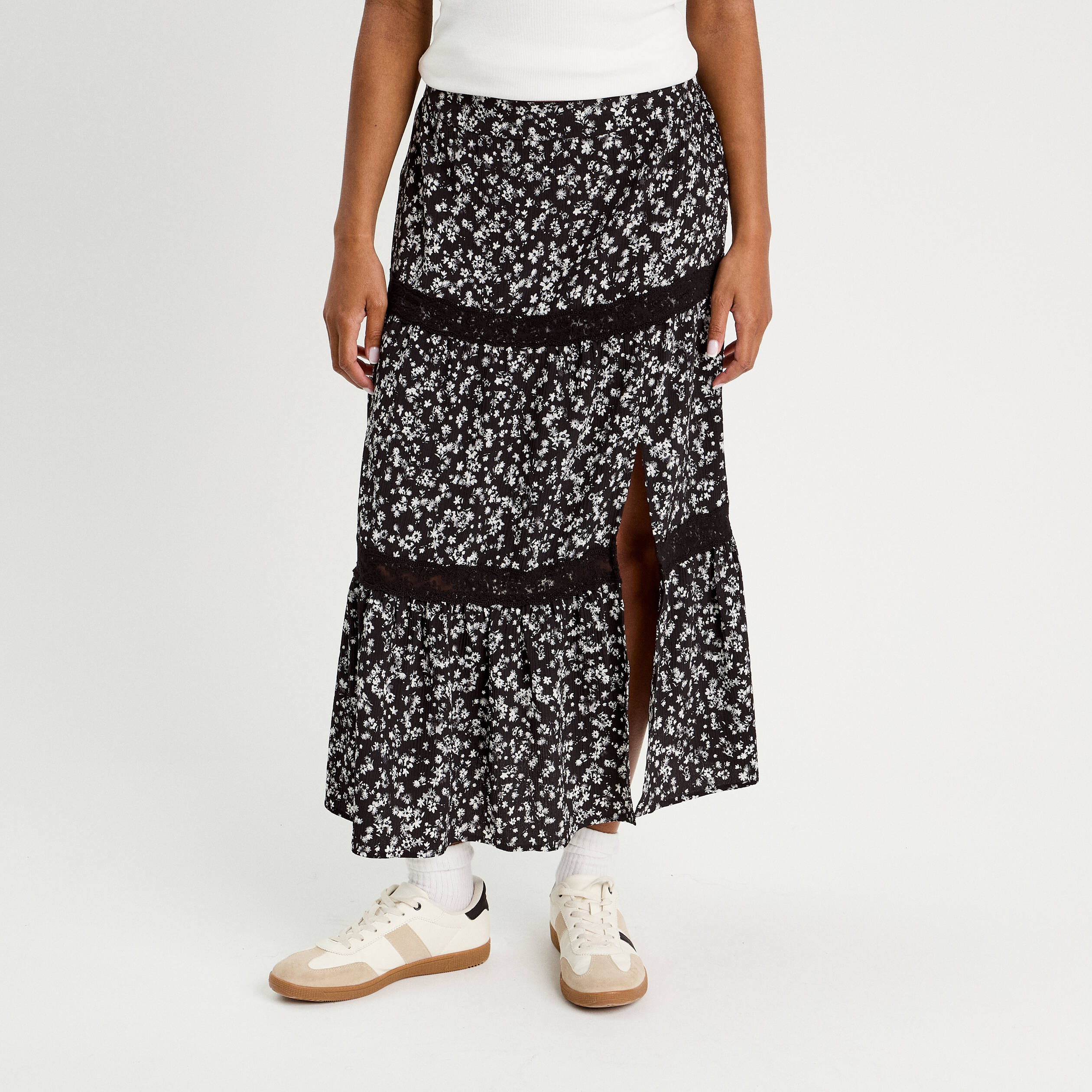 jupe longue evasee noir femme Jupe longue évasée noir femme
