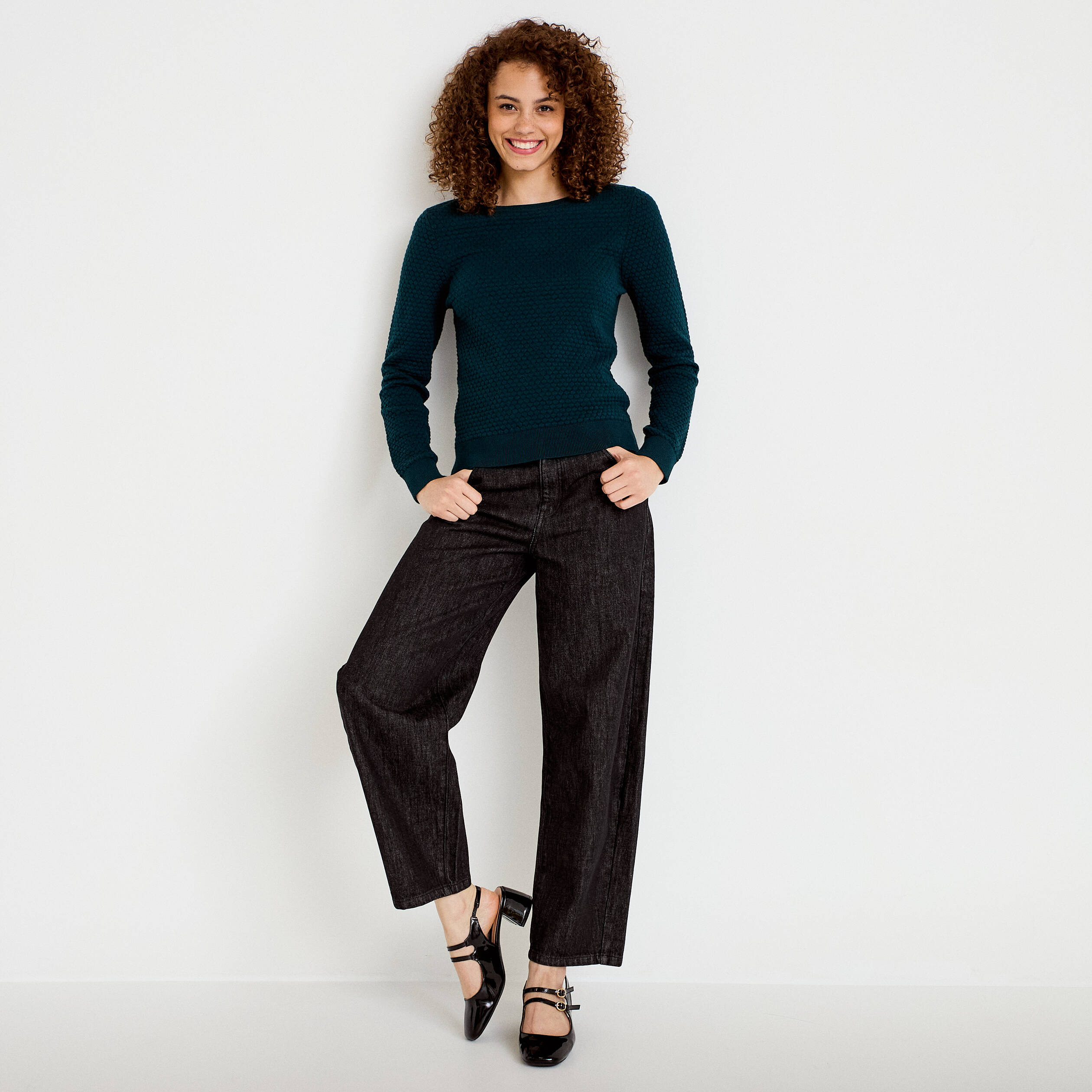 Pull col bateau vert fonc&eacute; femme
