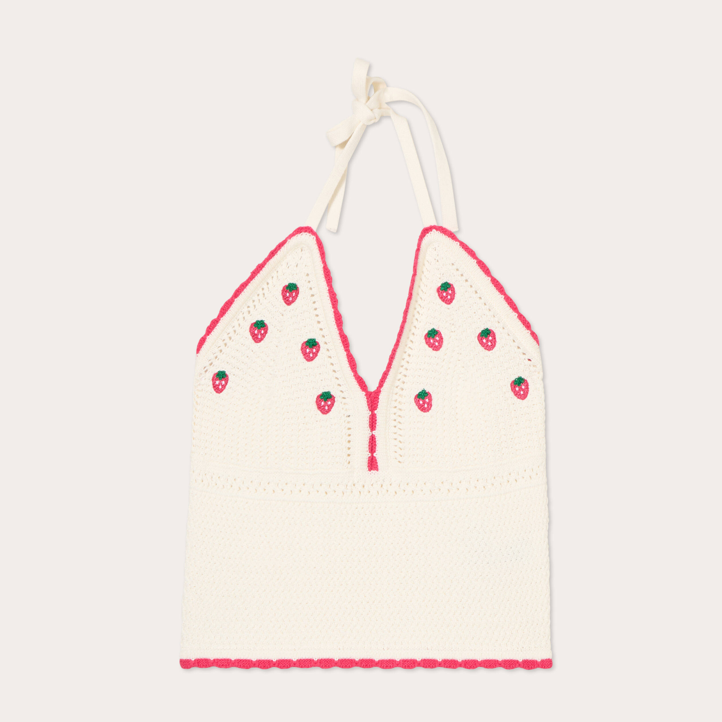 Crop top tricot brod&eacute; ecru femme