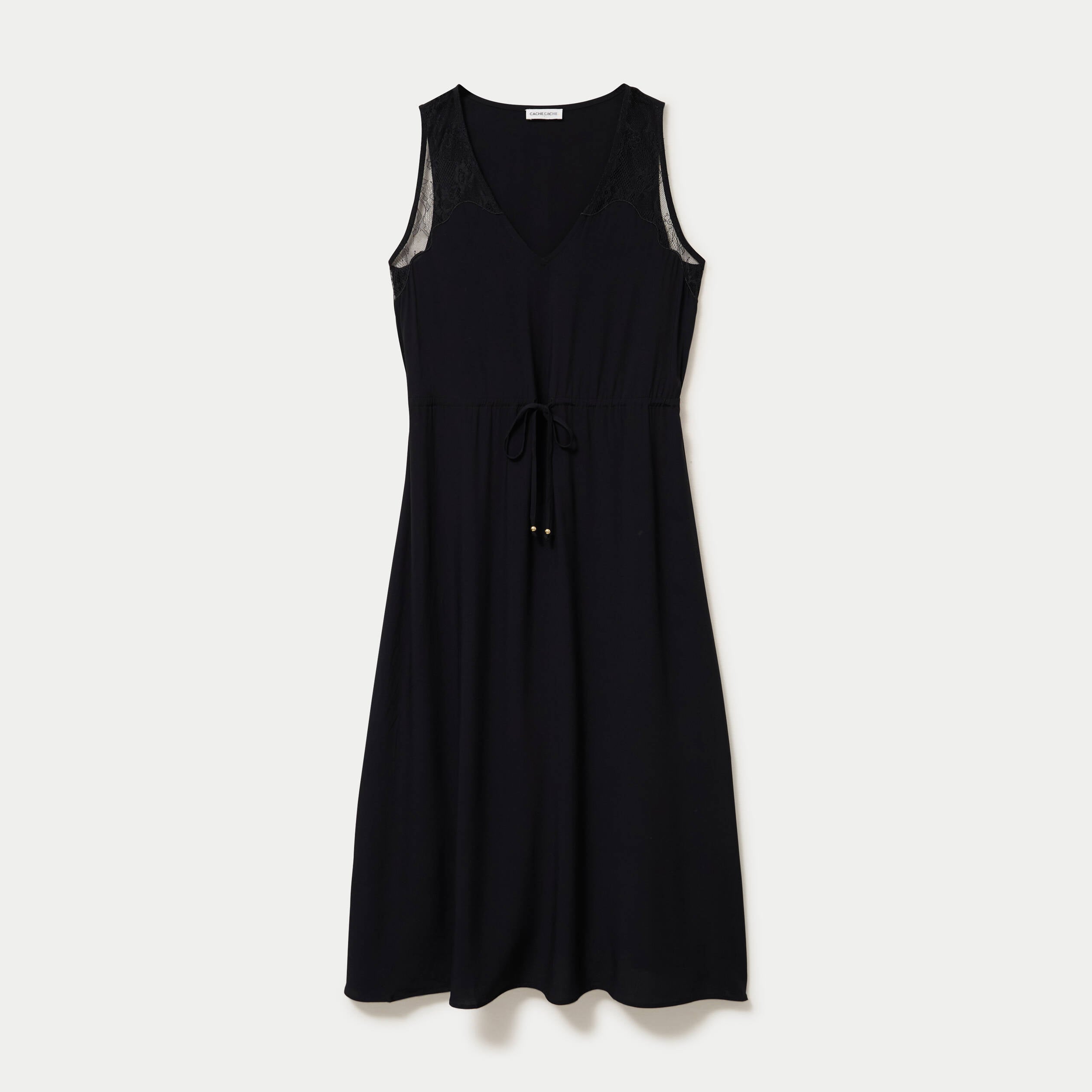 Robe longue &eacute;vas&eacute;e col v sans manches noir femme