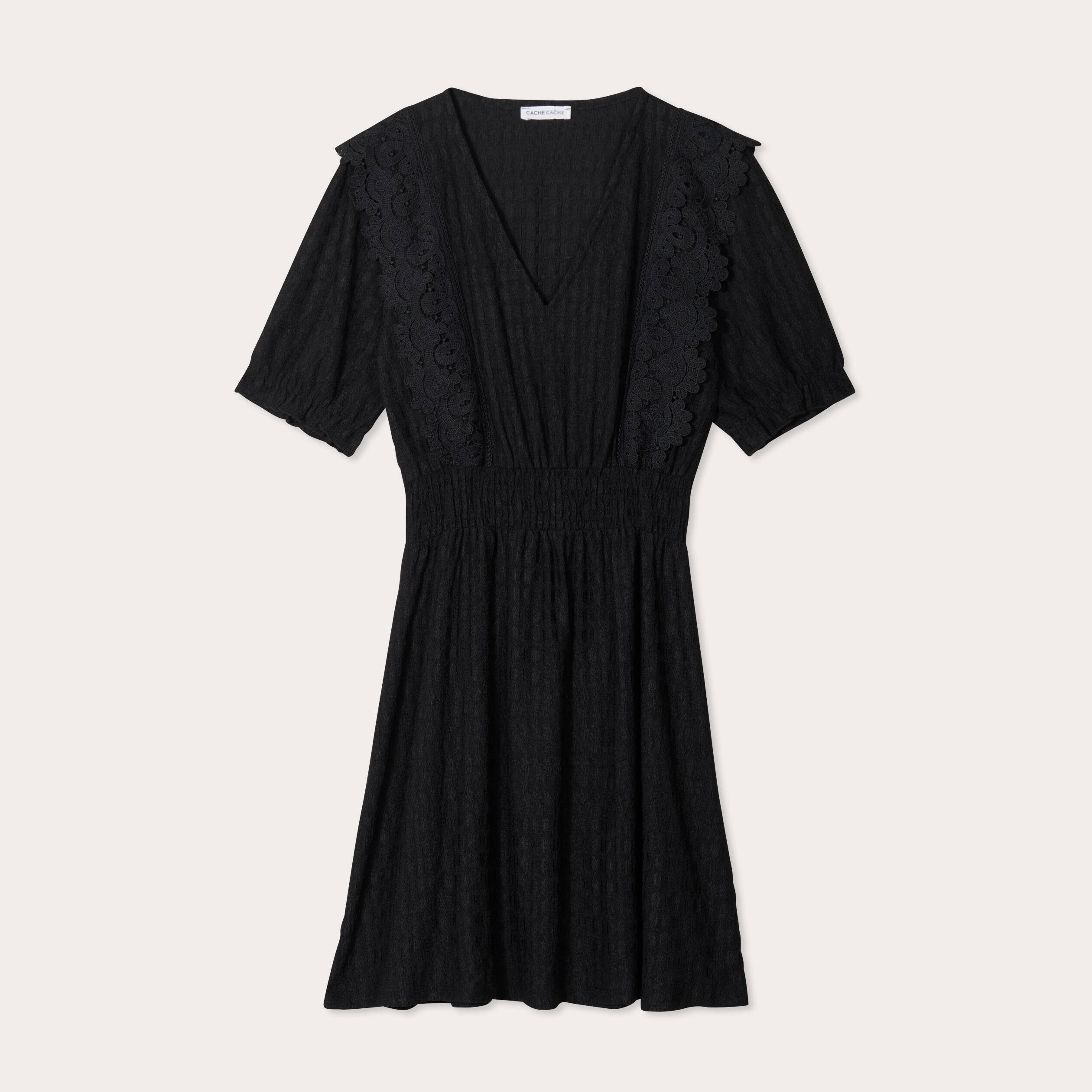 Dentelle Robe Noire Cache Cache Robe évasée Dentelle Noir Femme