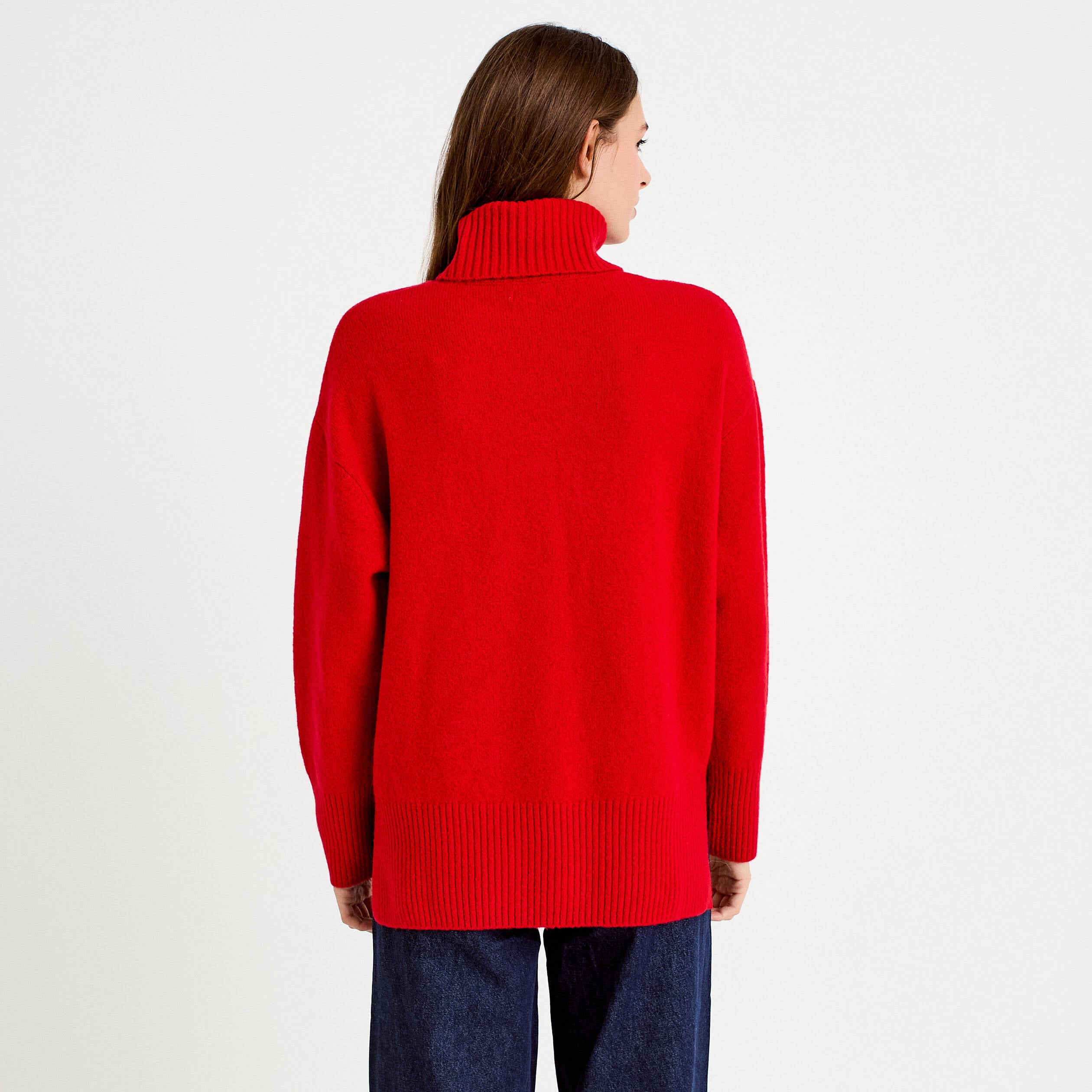 Pull col roul&eacute; manches longues rouge femme