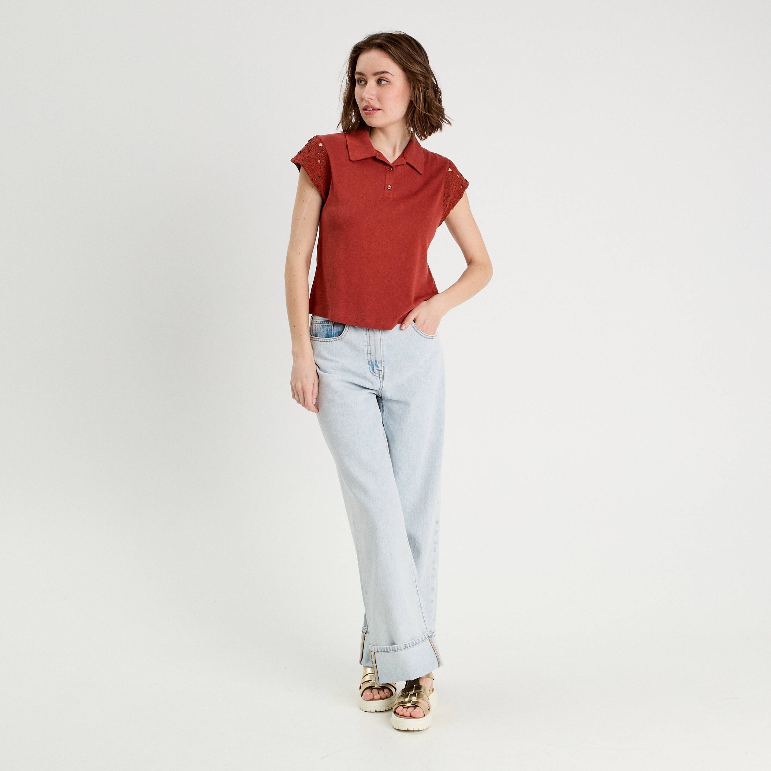 polo manches courtes marron cognac femme Polo manches courtes marron cognac femme