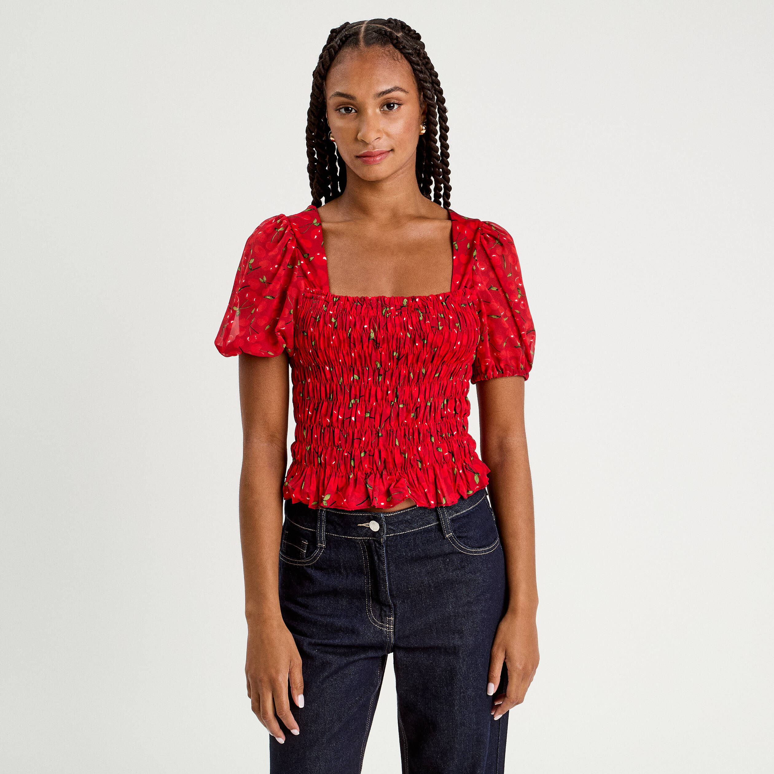 blouse manches courtes smockee blanc femme Blouse manches courtes smockée blanc femme