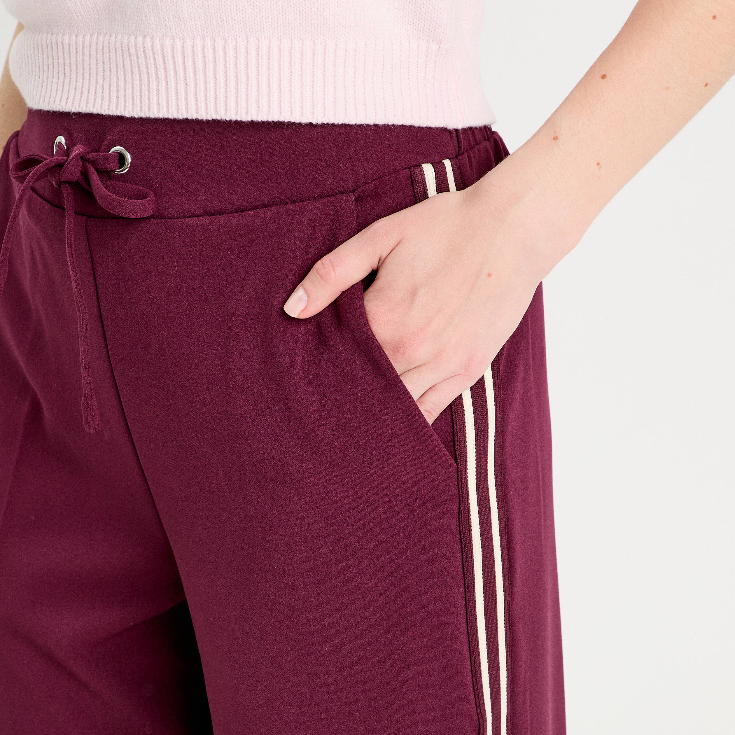pantalon large avec bandes prune femme Pantalon large avec bandes prune femme