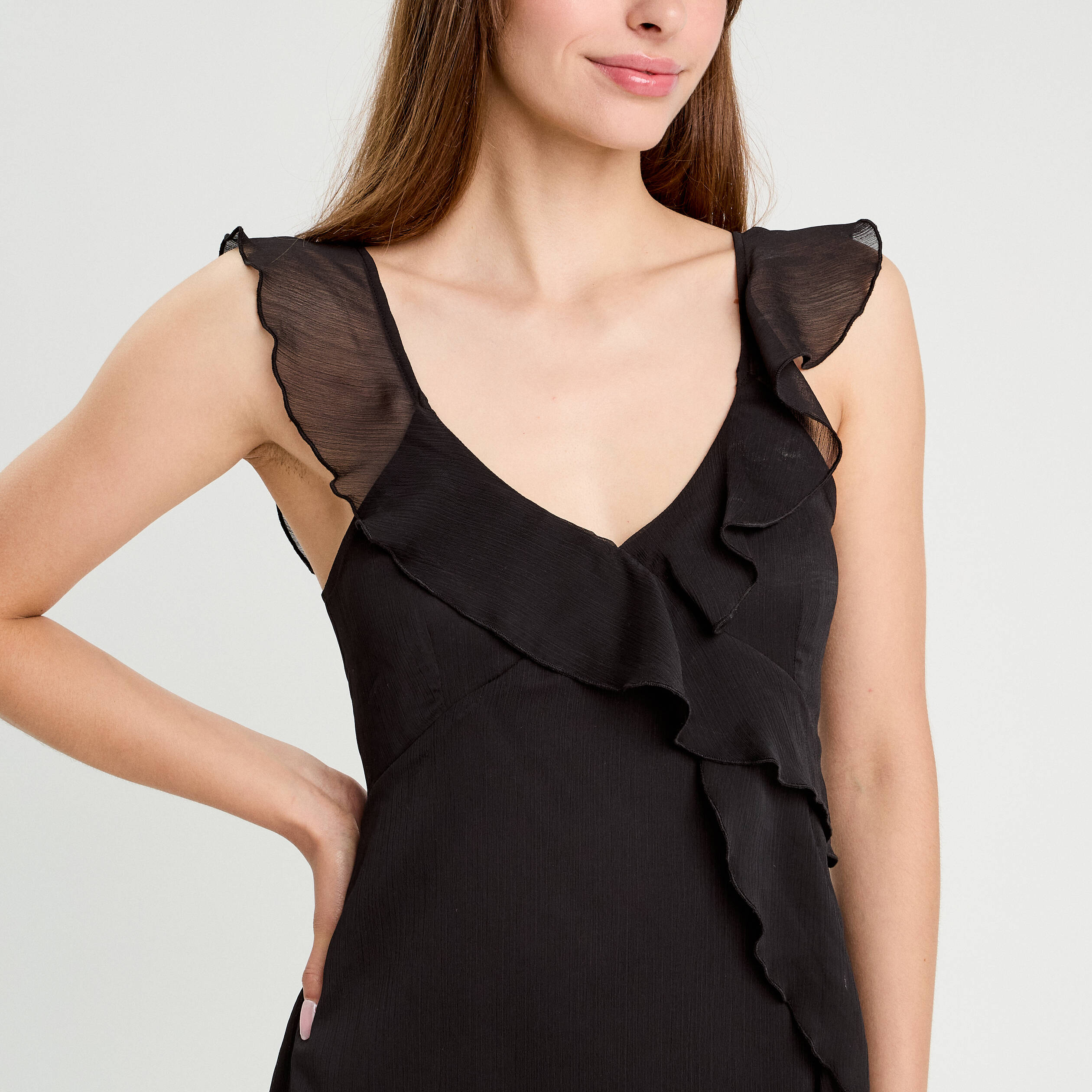 robe longue evasee volants noir femme Robe longue évasée volants noir femme