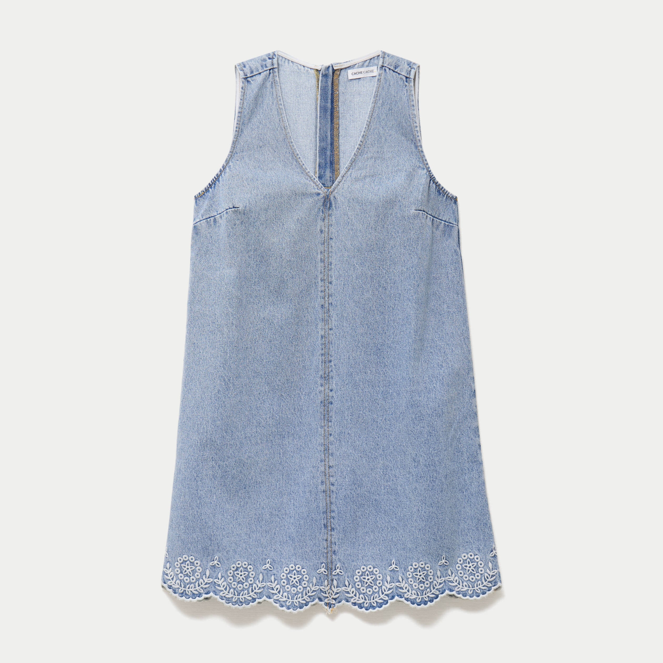 Robe courte &eacute;vas&eacute;e en jean sans manches denim bleach femme