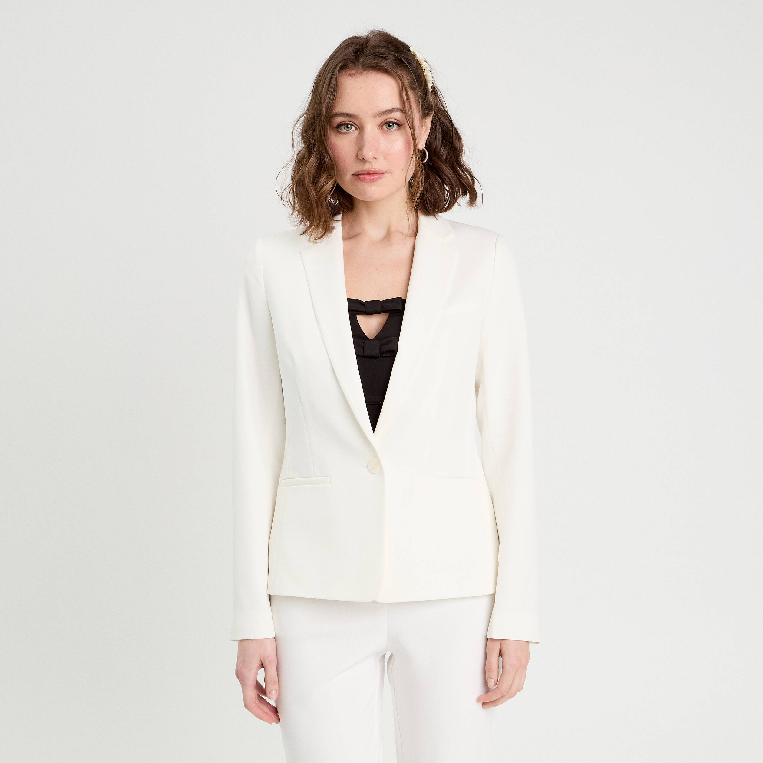 Veste blazer droite ecru femme