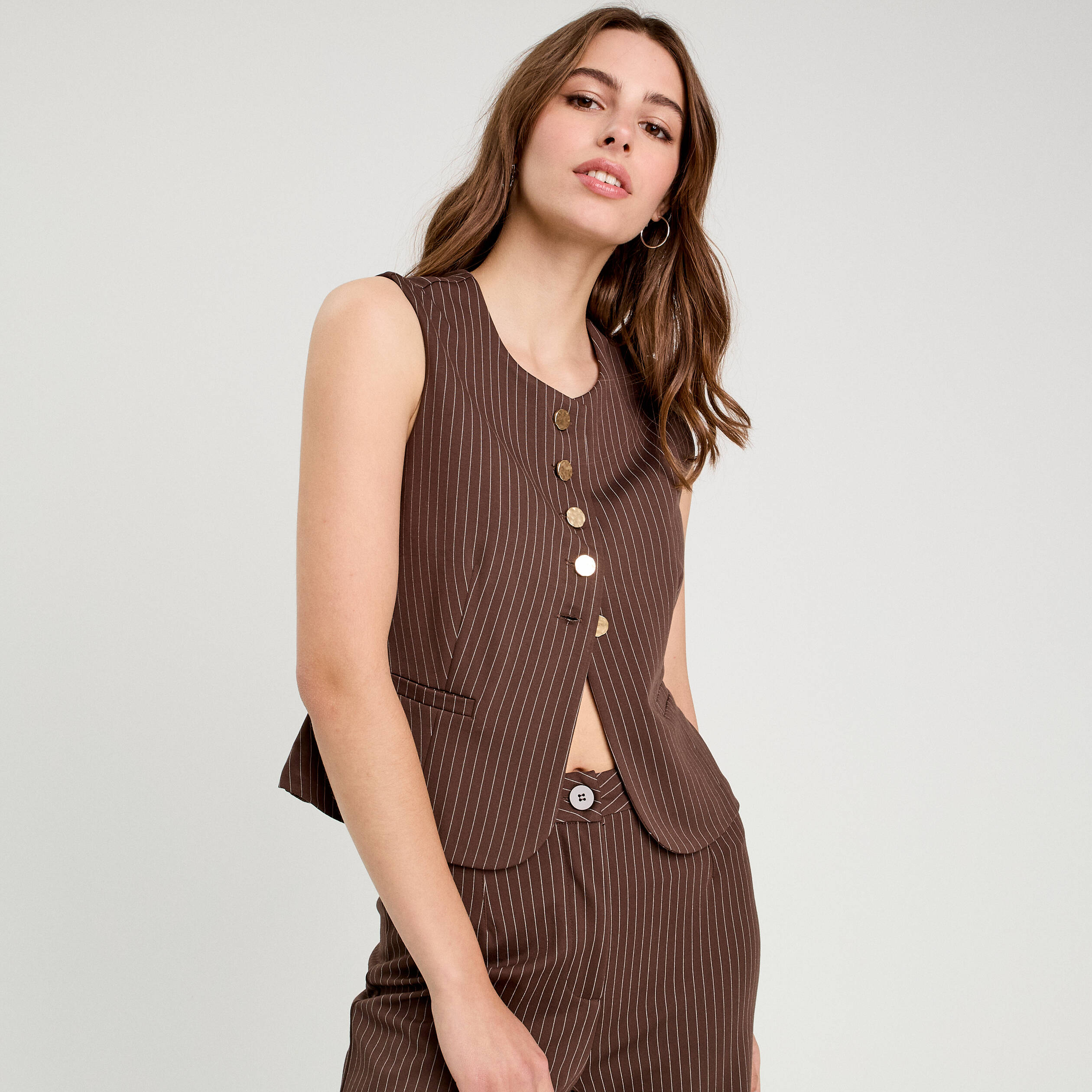 Veston sans manches marron chocolat femme