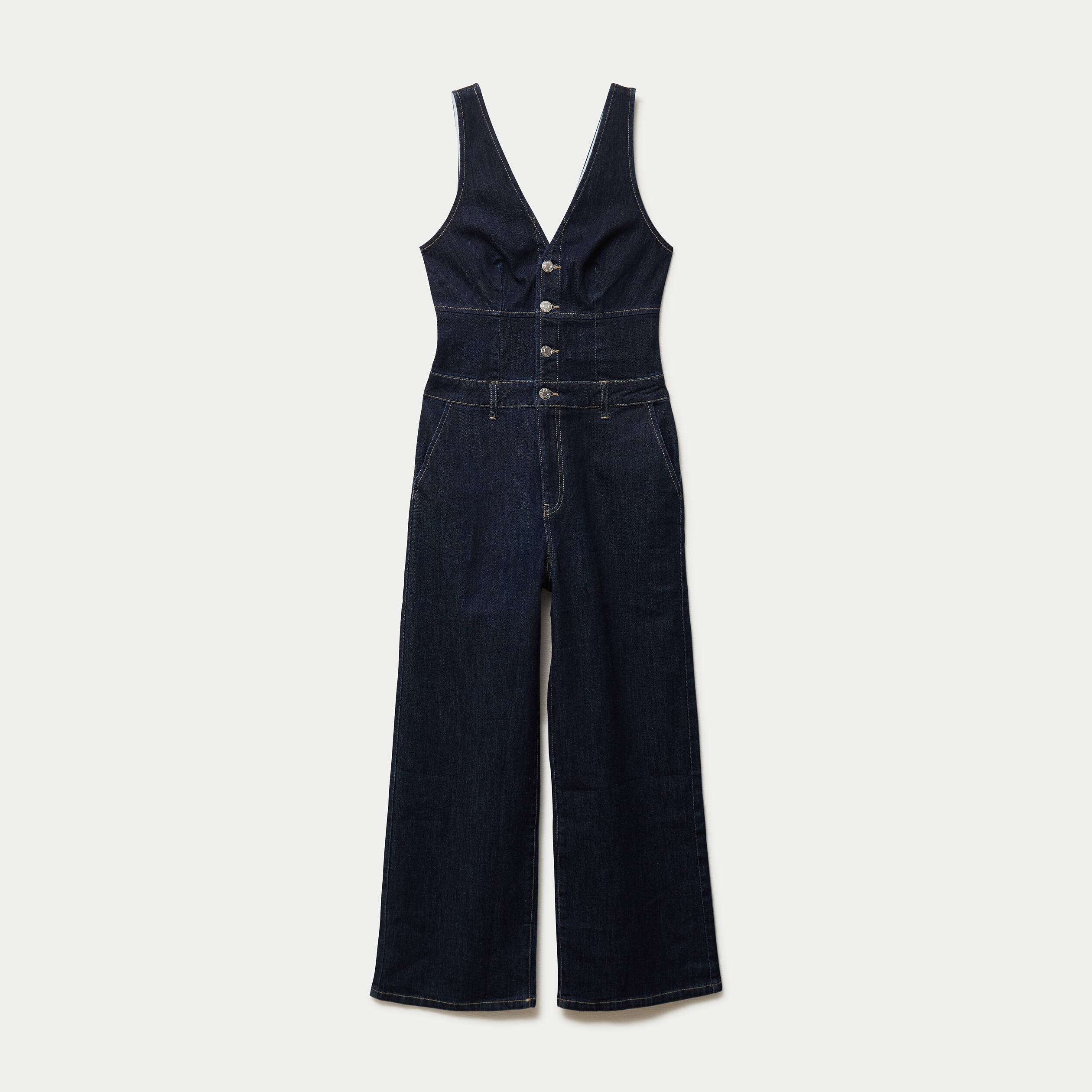 Combinaison jean large sans manches denim brut femme