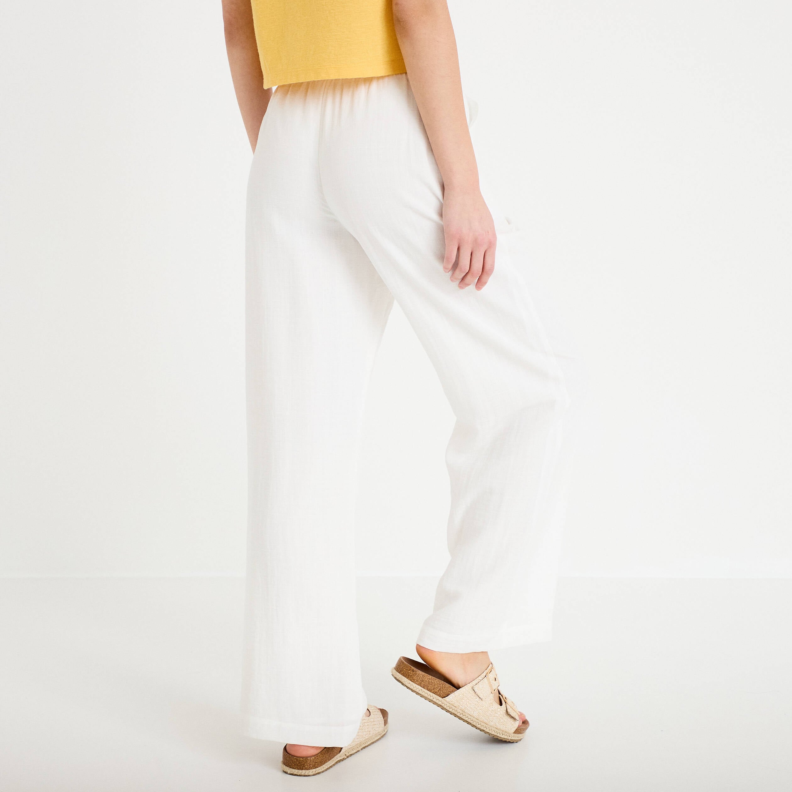 Pantalon large fluide taille &eacute;lastiqu&eacute;e ecru femme