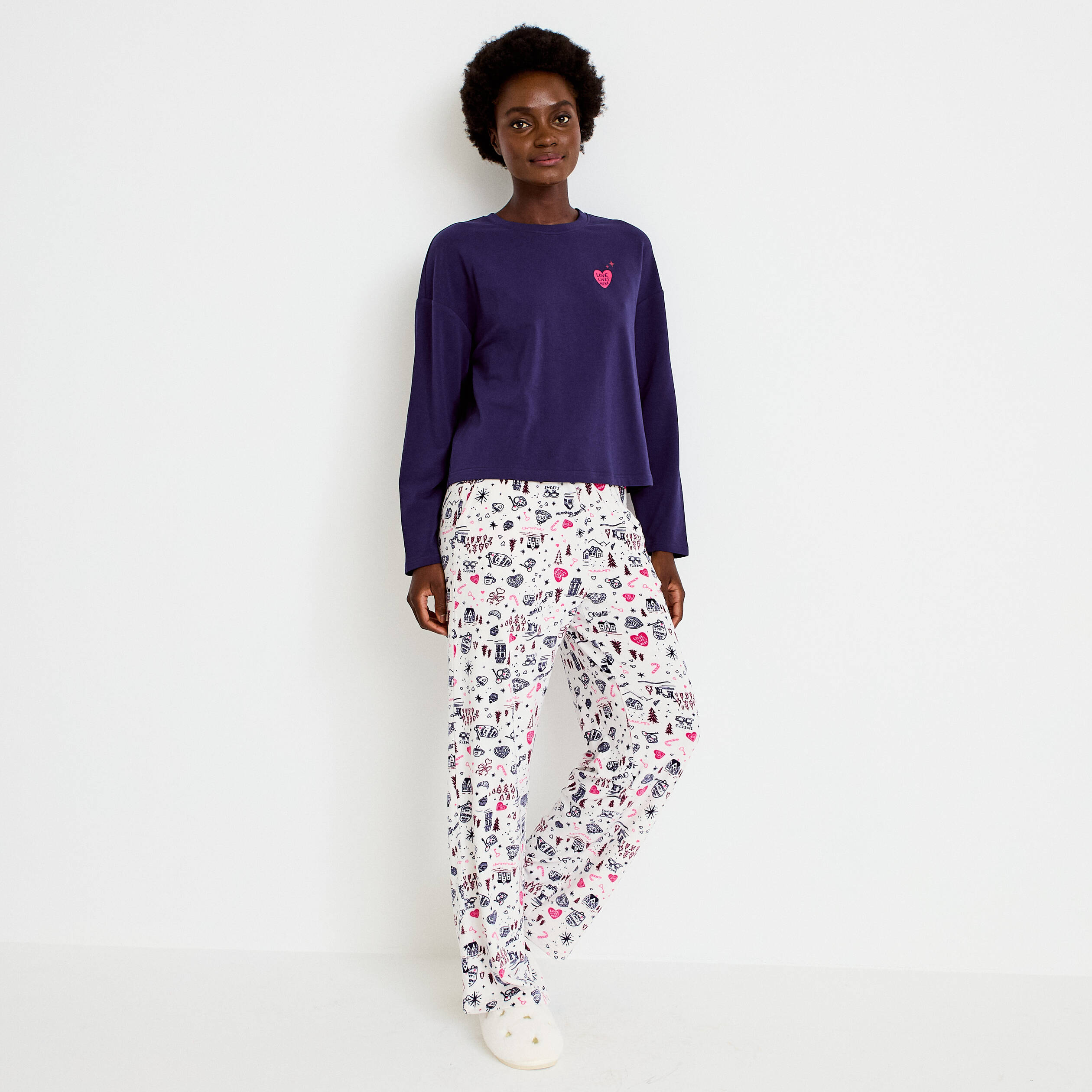 Lot de 2 pyjamas manches longues blanc femme